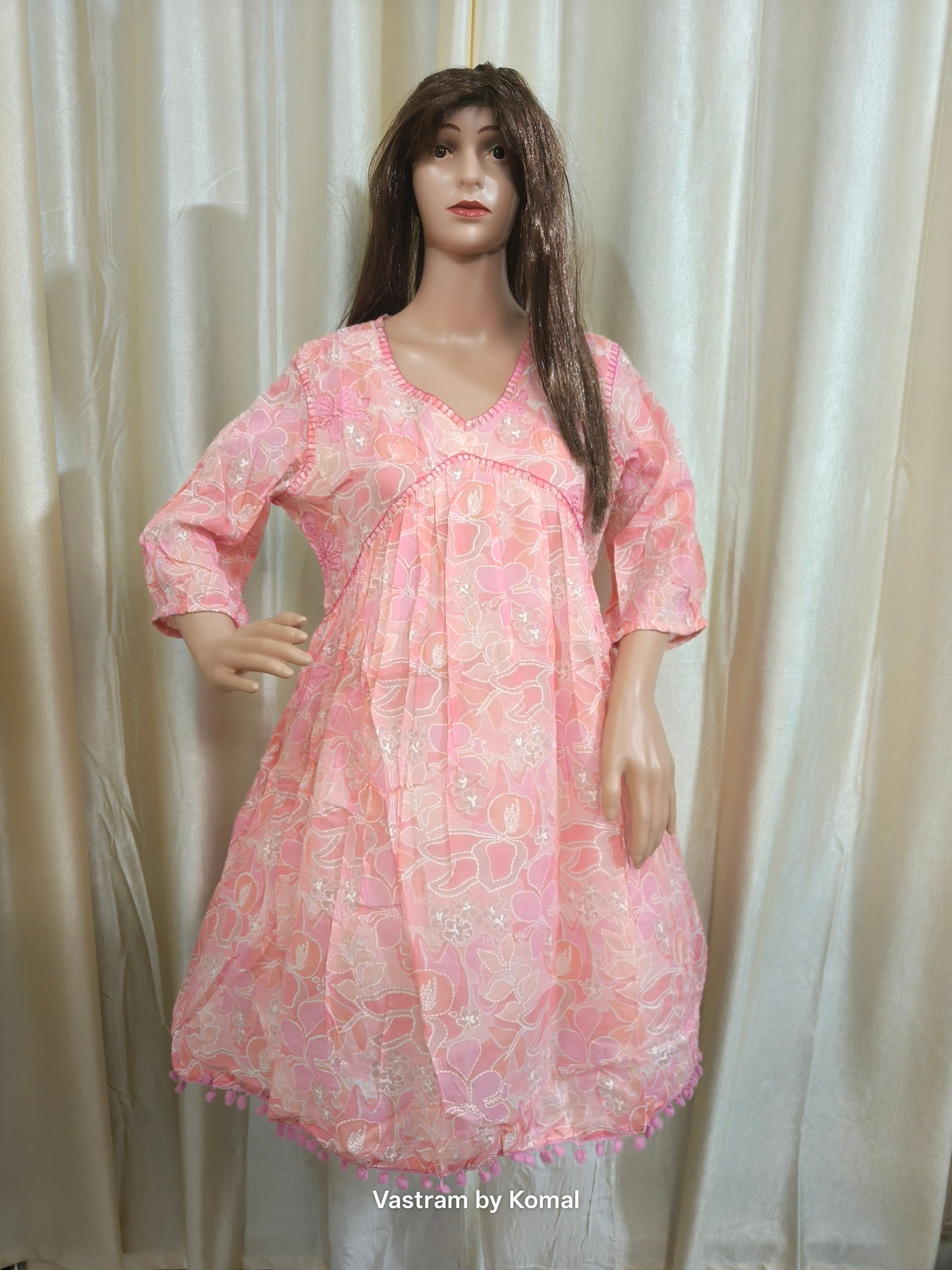 Kurti - Floral Embroidery Peplum (Cotton)