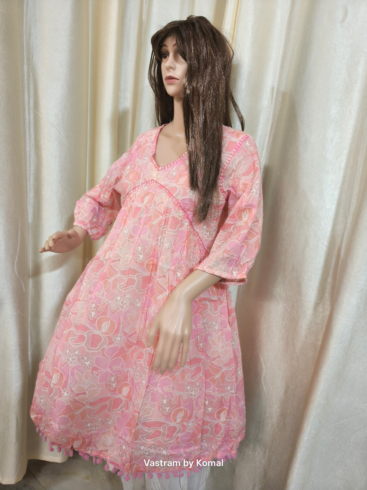 Kurti - Floral Embroidery Peplum (Cotton)