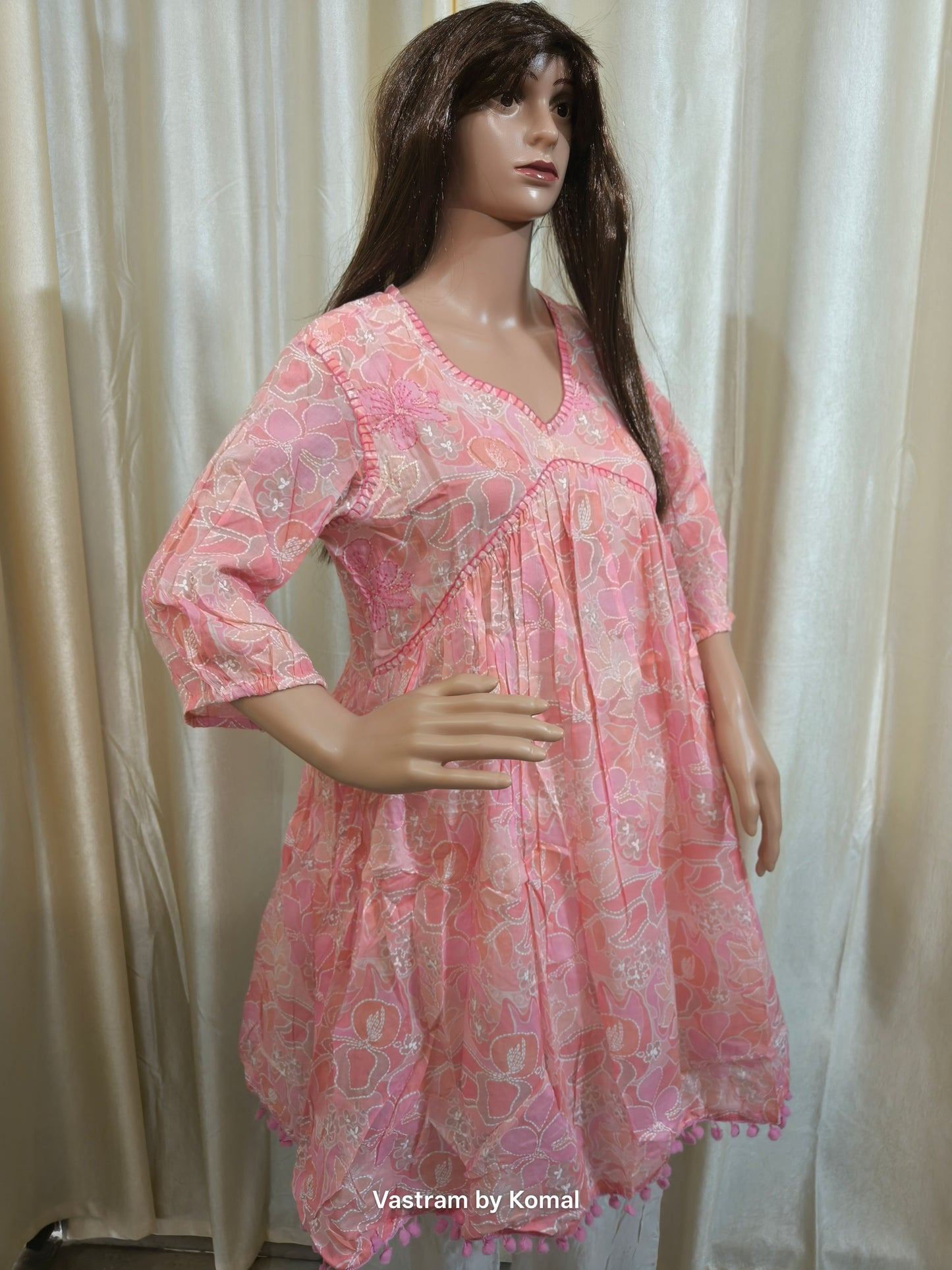 Kurti - Floral Embroidery Peplum (Cotton)