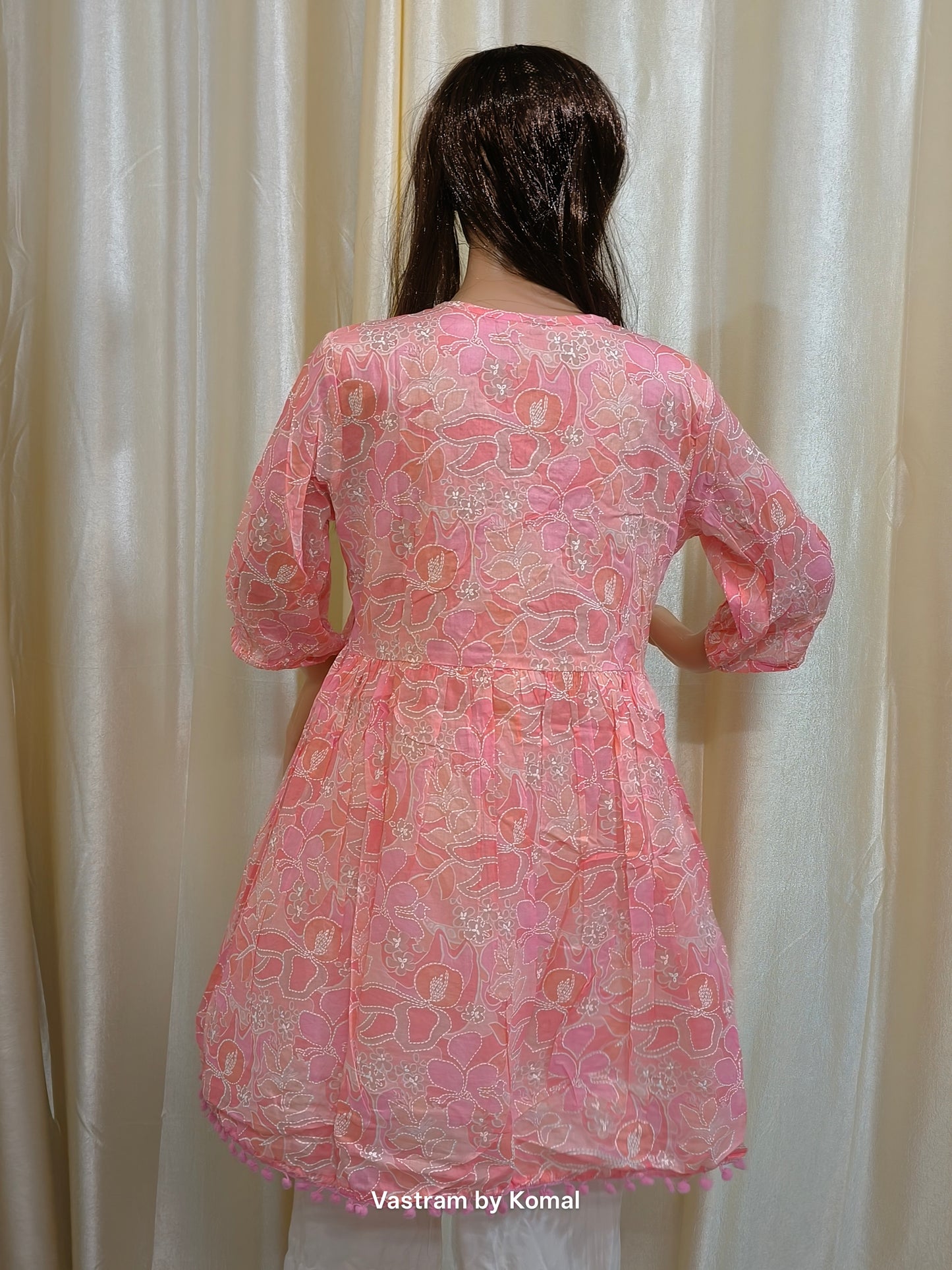 Kurti - Floral Embroidery Peplum (Cotton)