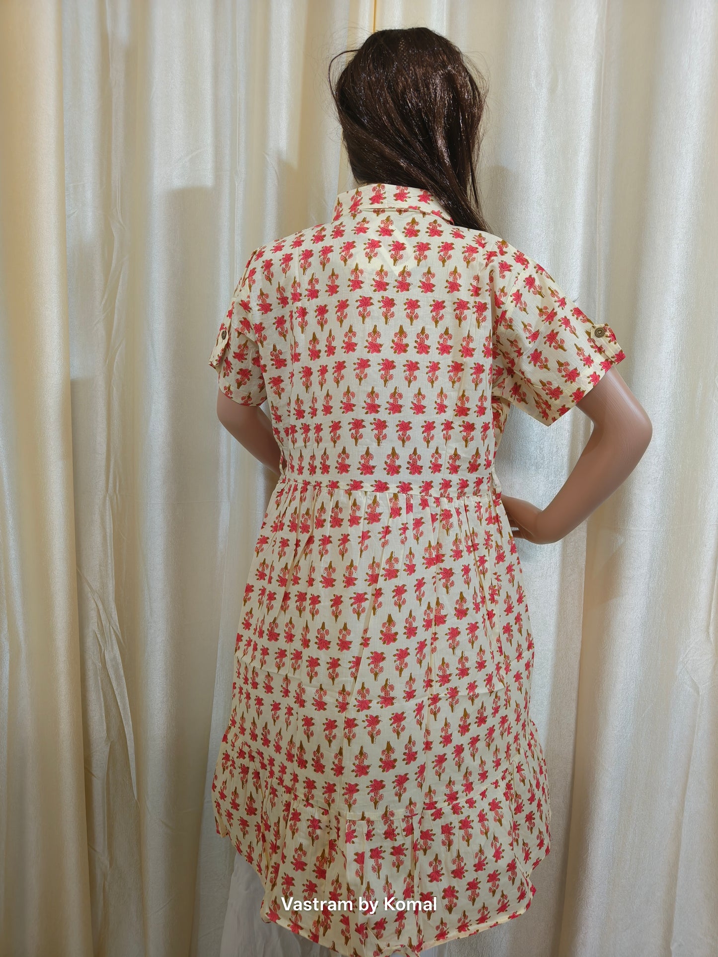 Kurti - Red Floral Printed with Belt (Cotton)