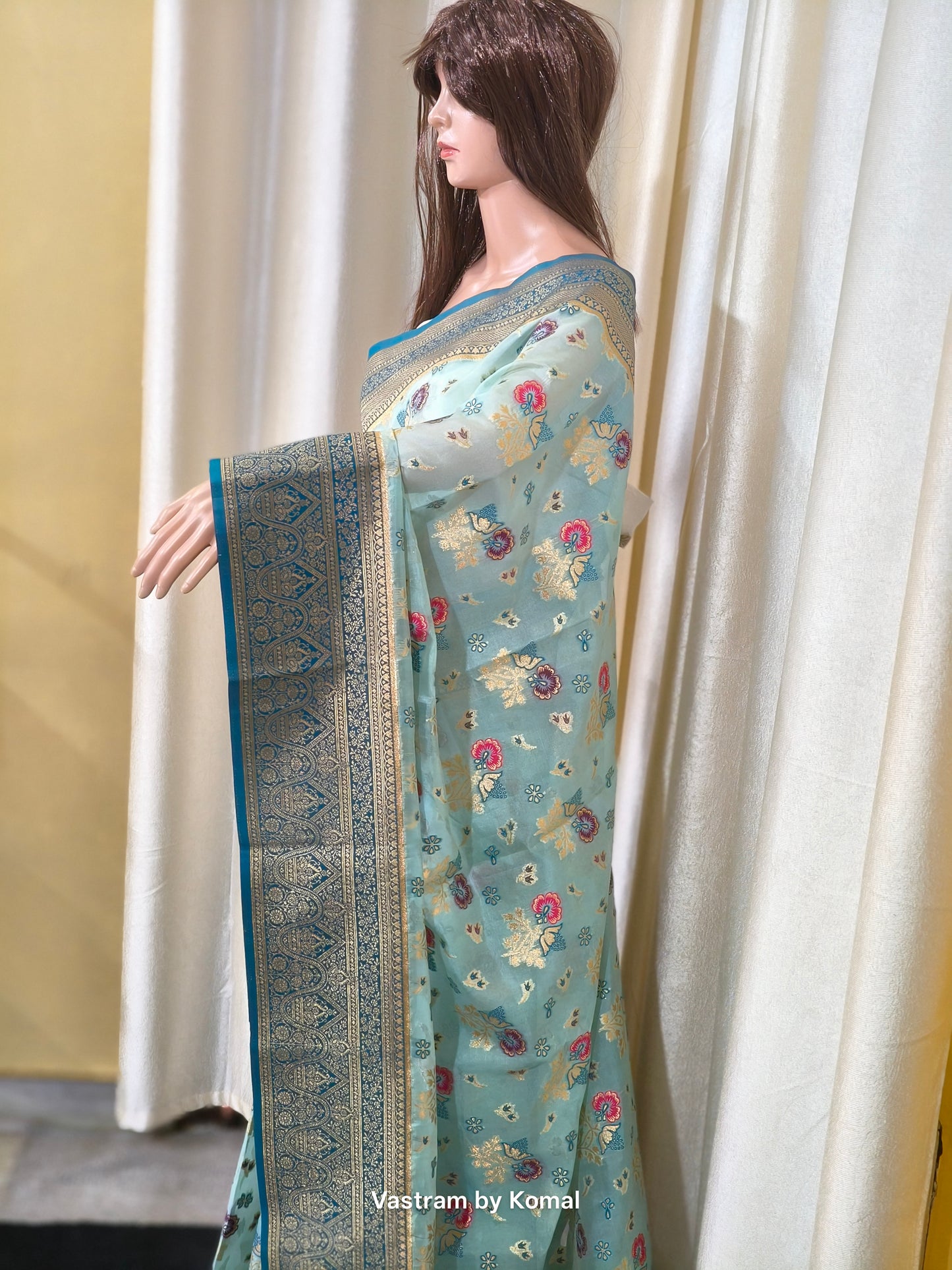 Saree - Banarasi Kora Silk (Turquoise)