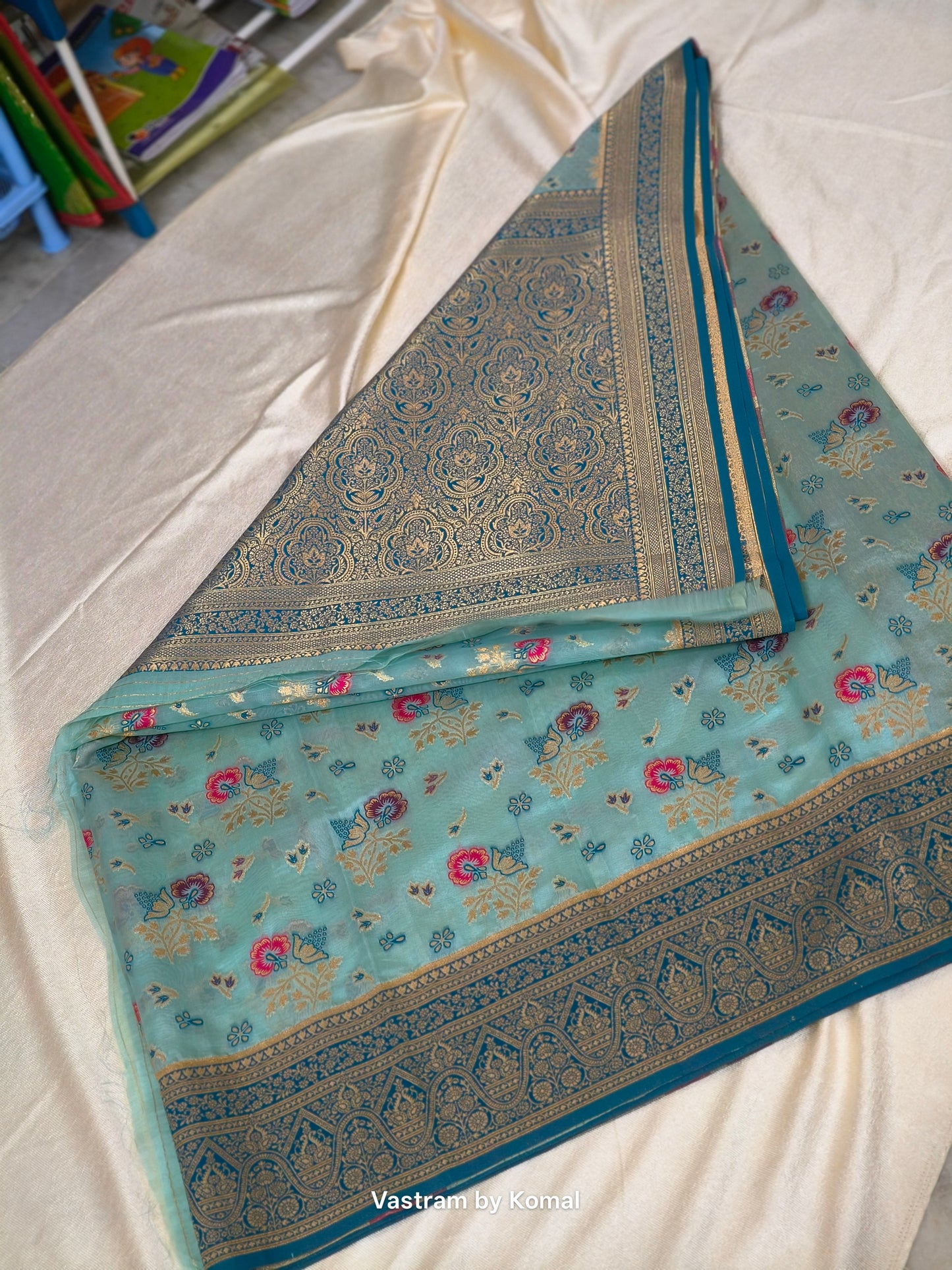 Saree - Banarasi Kora Silk (Turquoise)