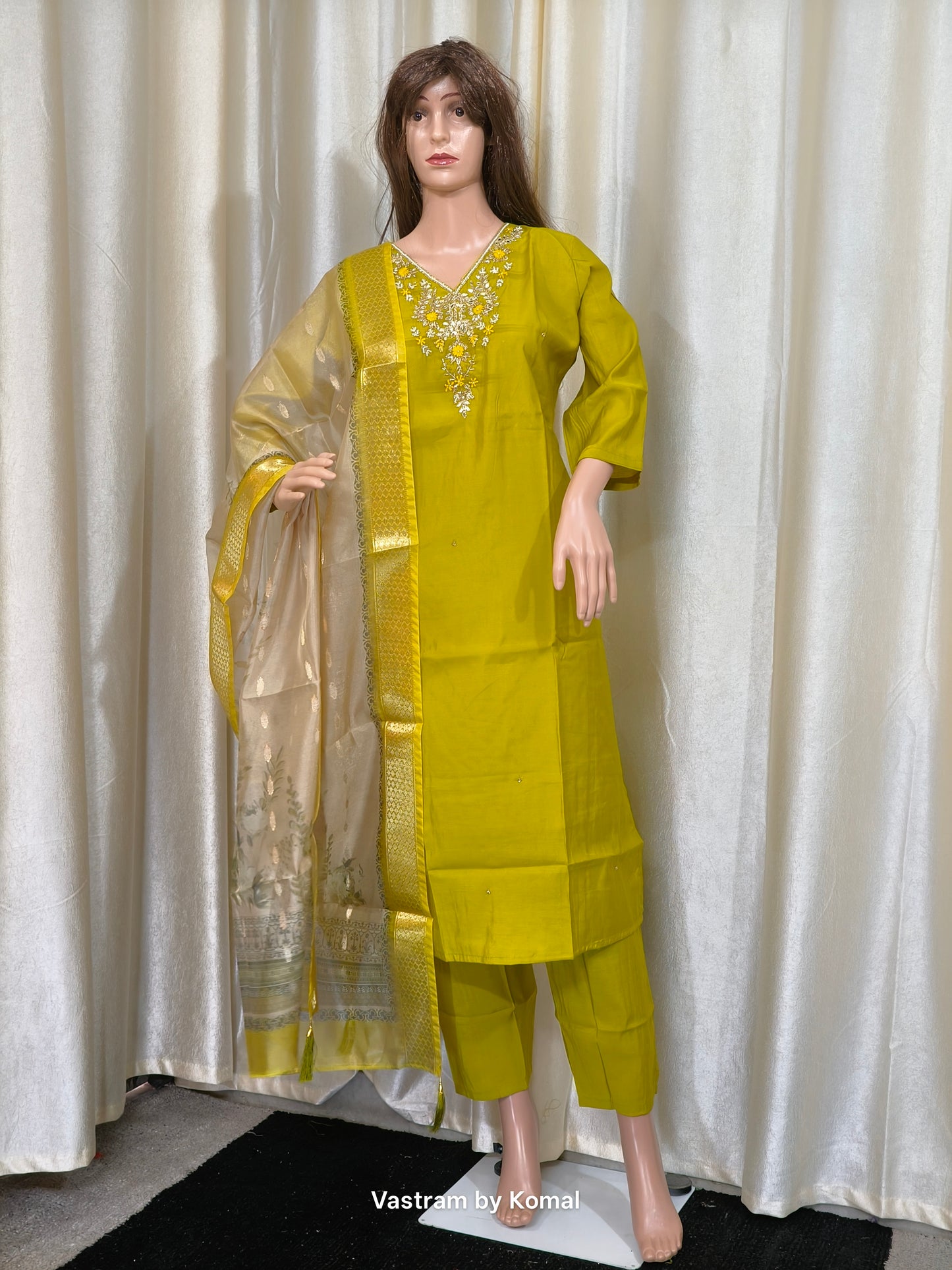 Suit Set - Roman silk, Embroidery work, Digital print dupatta
