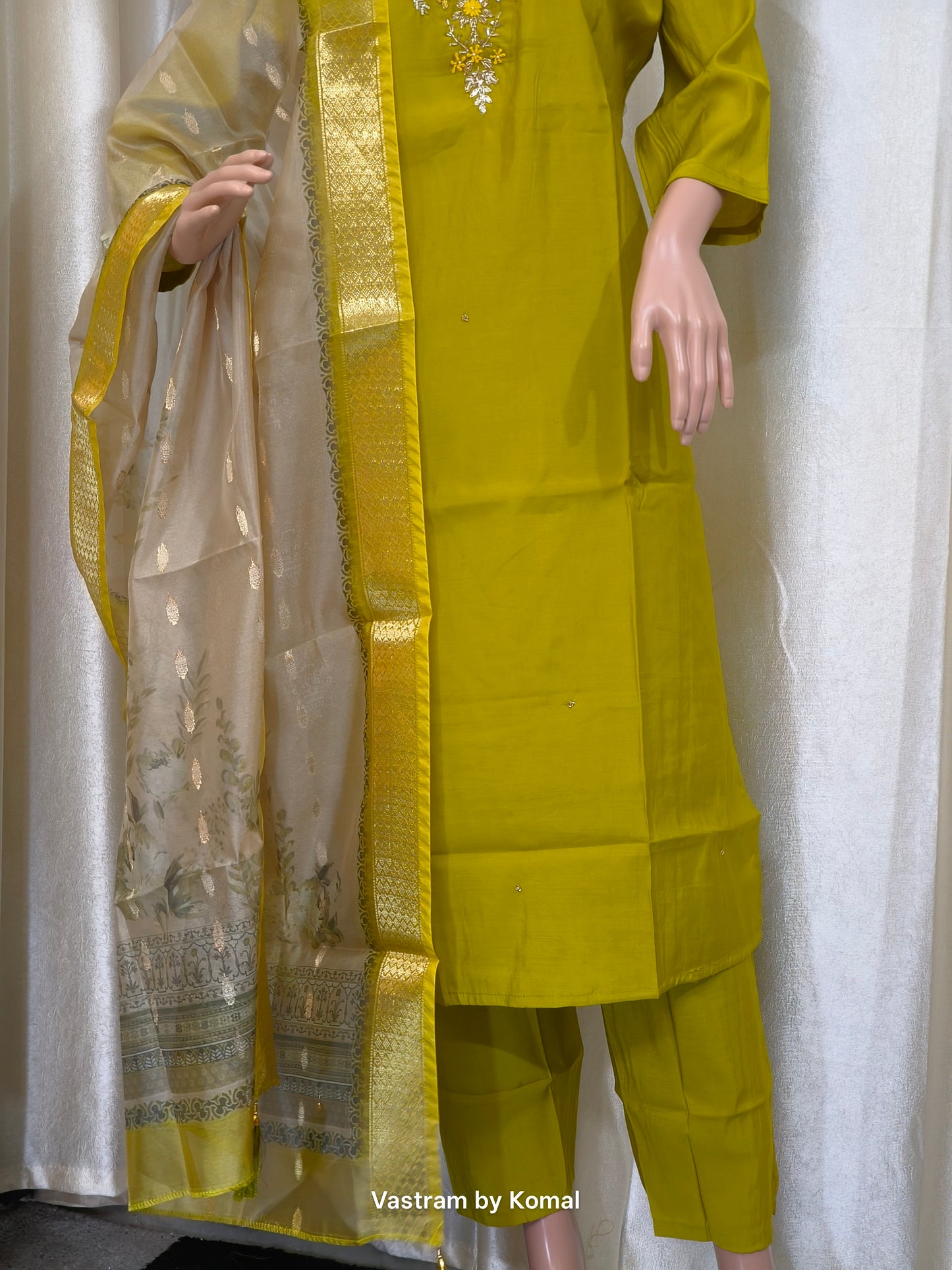 Suit Set - Roman silk, Embroidery work, Digital print dupatta