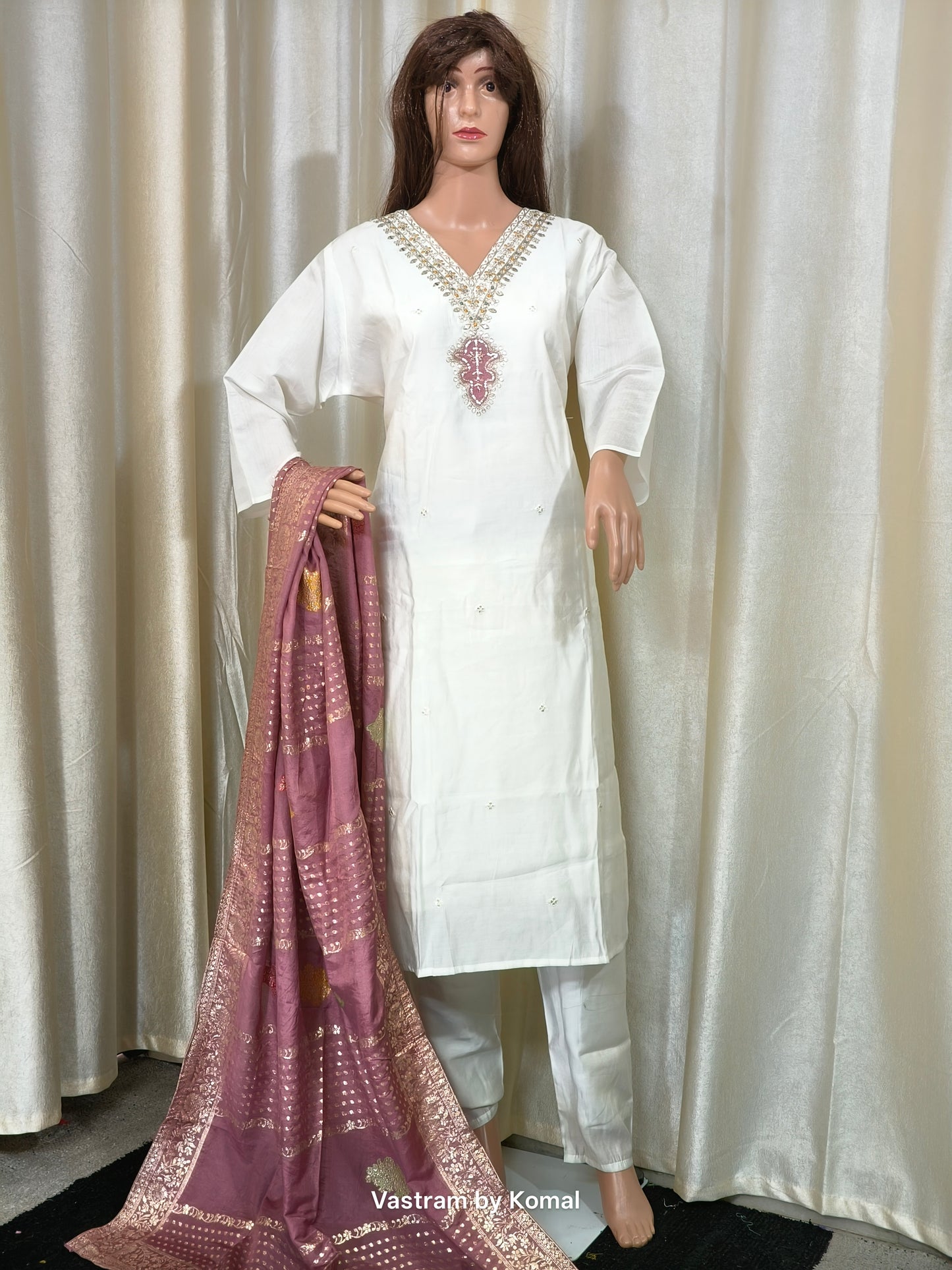 Suit Set - Roman silk, Banarasi dupatta, Zari work