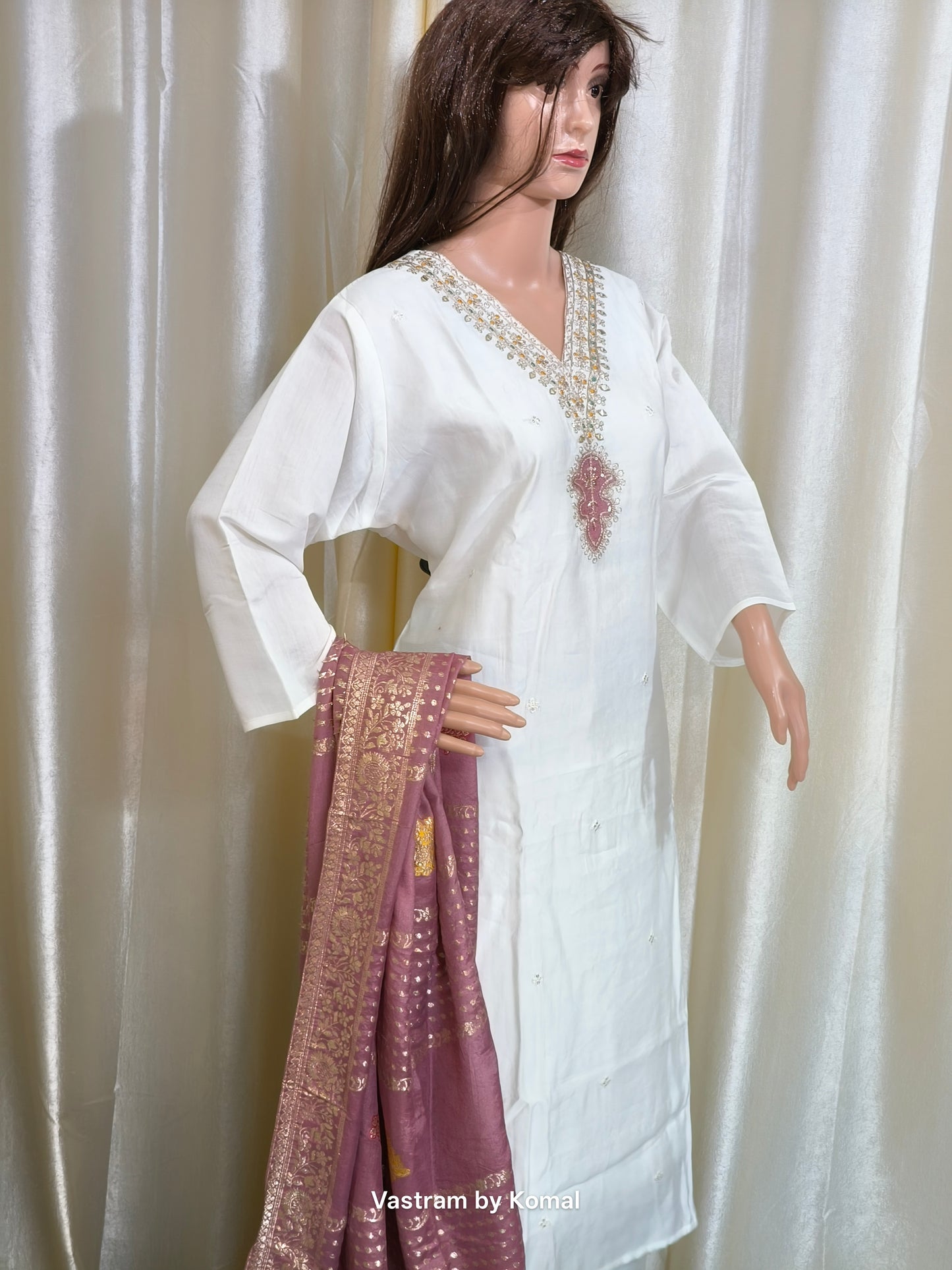 Suit Set - Roman silk, Banarasi dupatta, Zari work