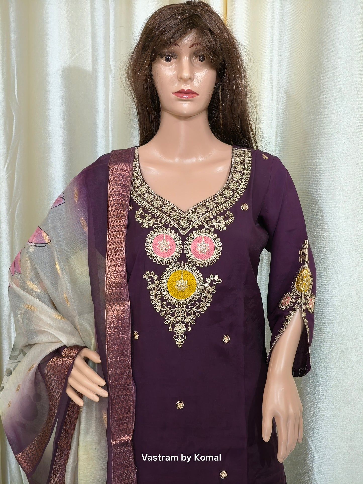 Suit Set - Roman silk, Zardozi work