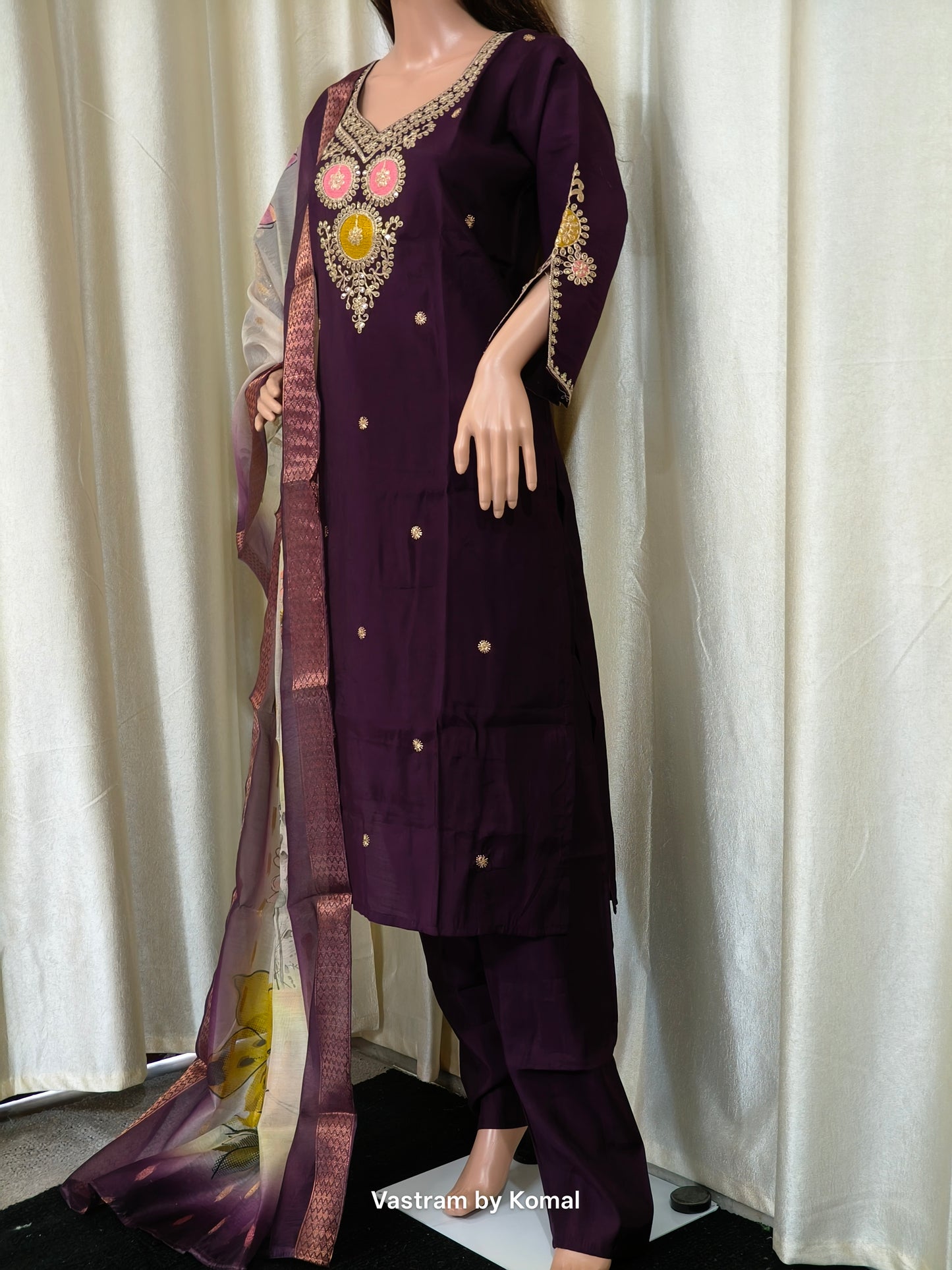 Suit Set - Roman silk, Zardozi work