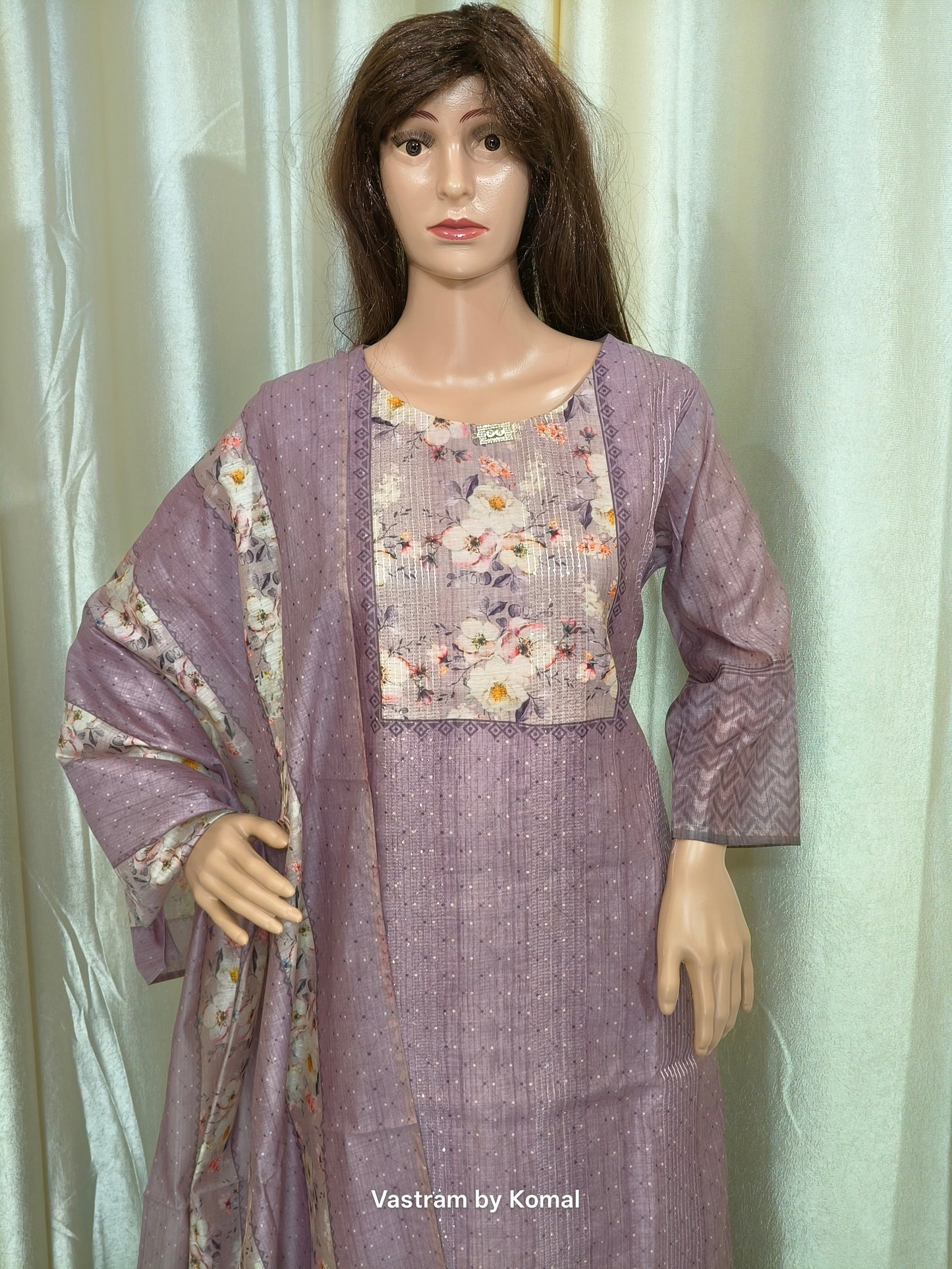 Suit Set - Roman silk, Digital print dupatta