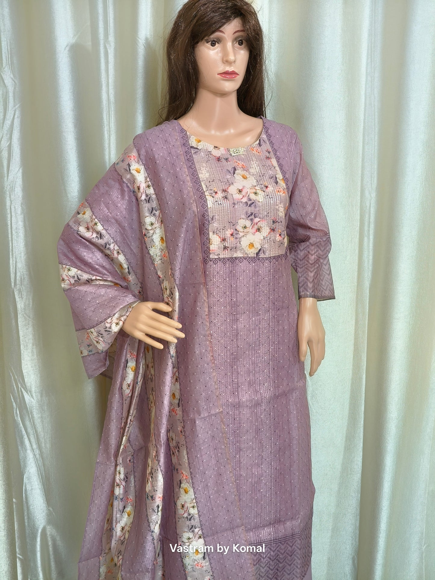 Suit Set - Roman silk, Digital print dupatta