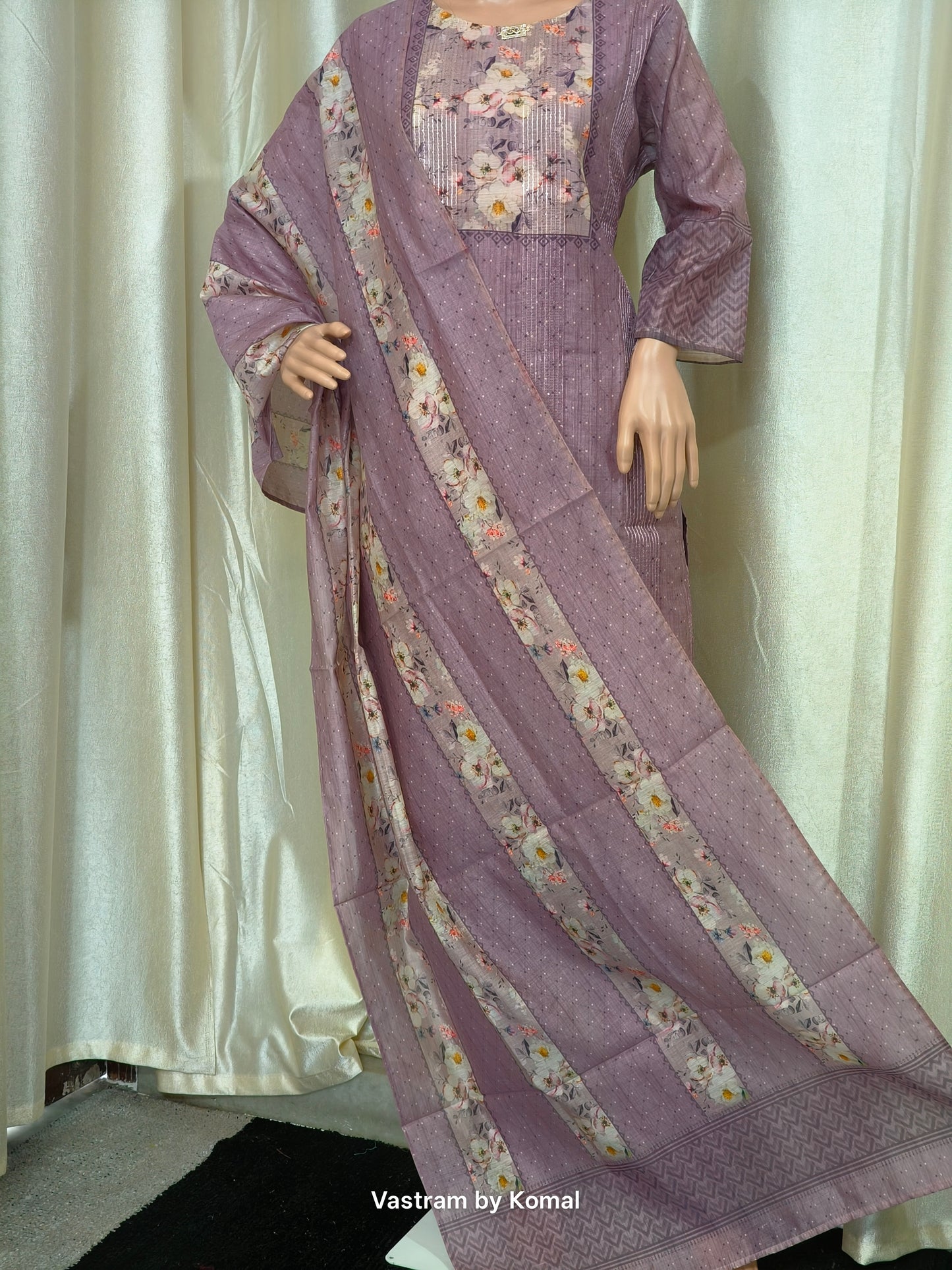 Suit Set - Roman silk, Digital print dupatta