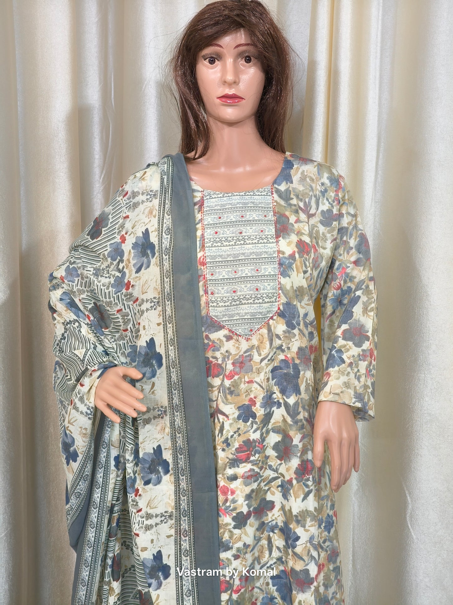 Suit Set - Viscous Rayon, Kantha stich, Floral print