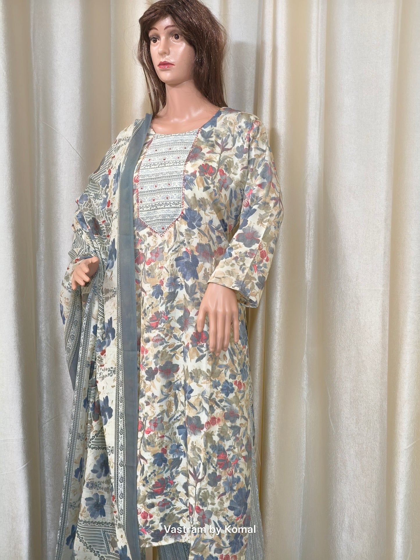 Suit Set - Viscous Rayon, Kantha stich, Floral print