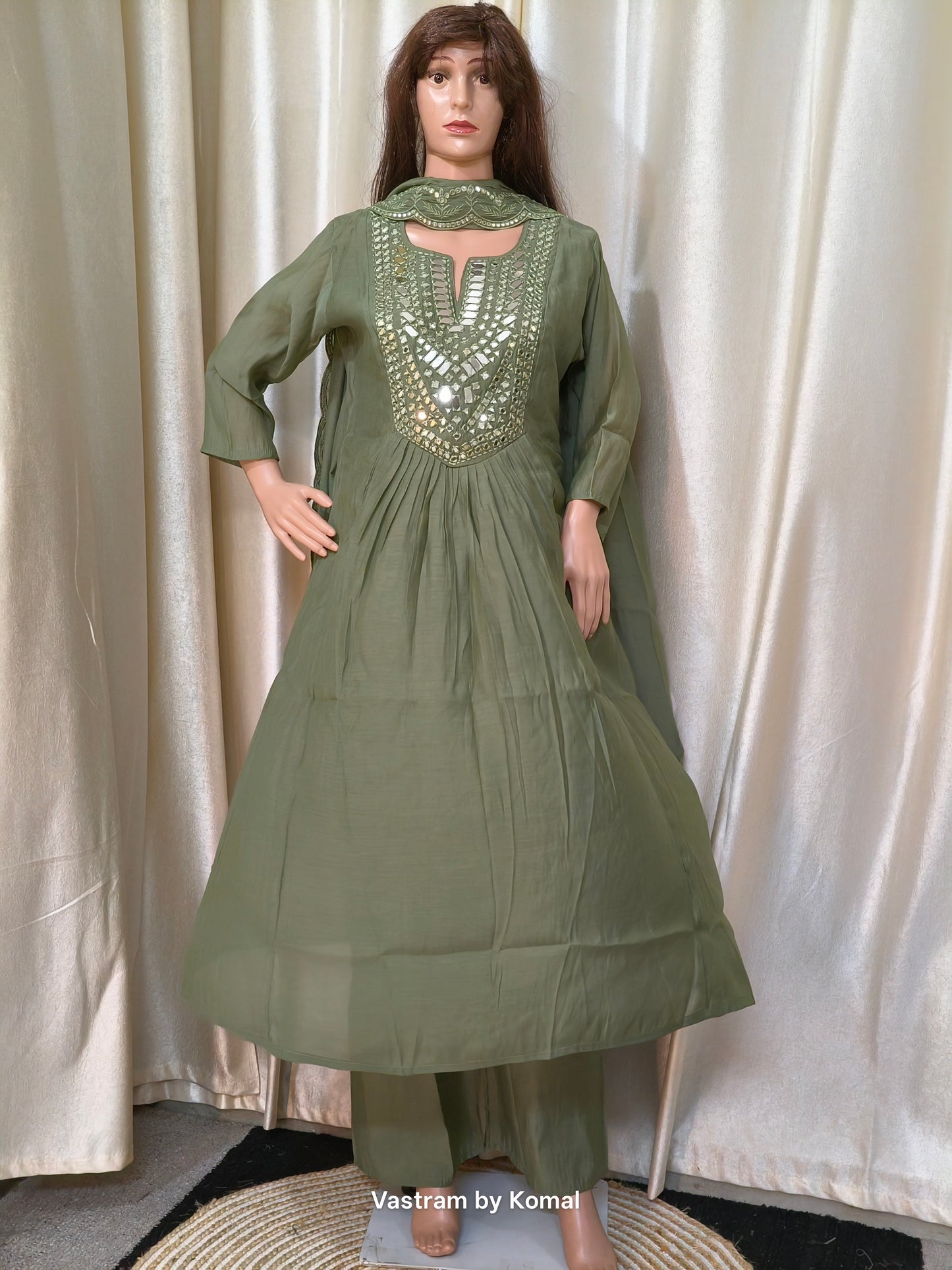 Suit Set - Mul Chanderi Real Mirror Kurta set