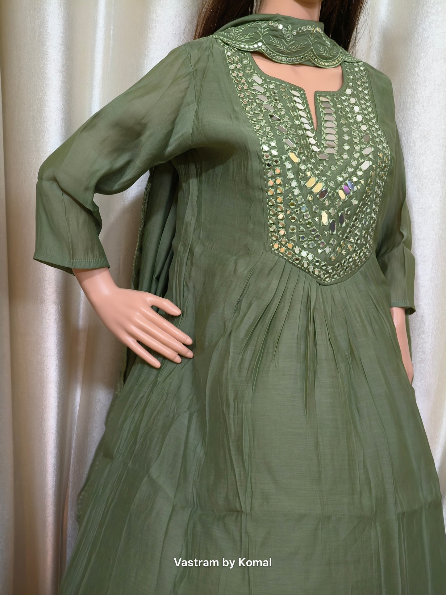 Suit Set - Mul Chanderi Real Mirror Kurta set