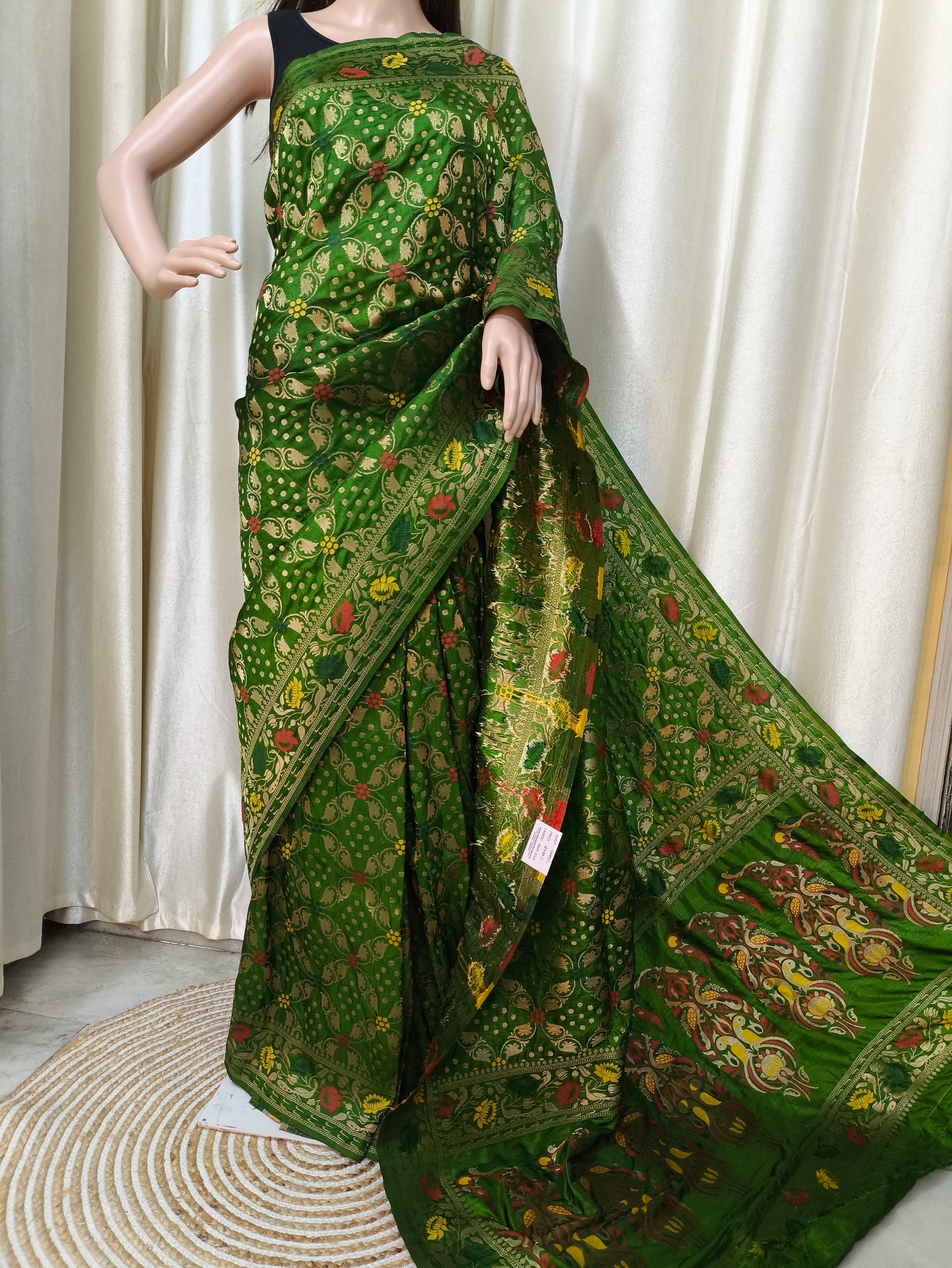Saree - Bandhej Green Sari
