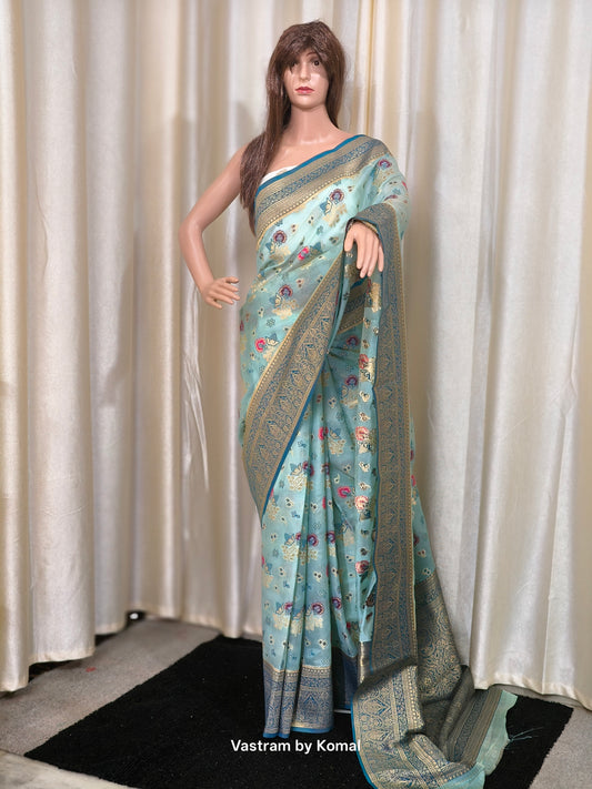 Saree - Banarasi Kora Silk (Turquoise)