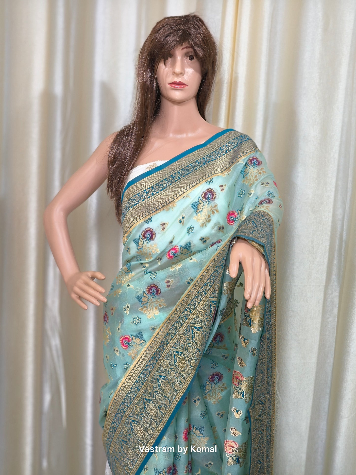 Saree - Banarasi Kora Silk (Turquoise)