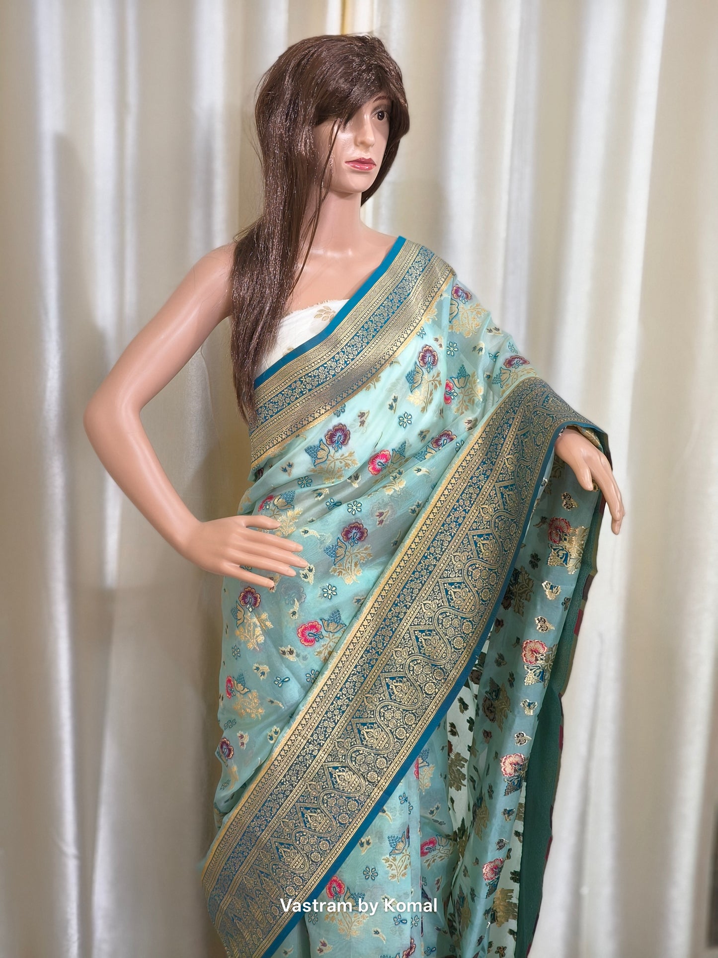 Saree - Banarasi Kora Silk (Turquoise)
