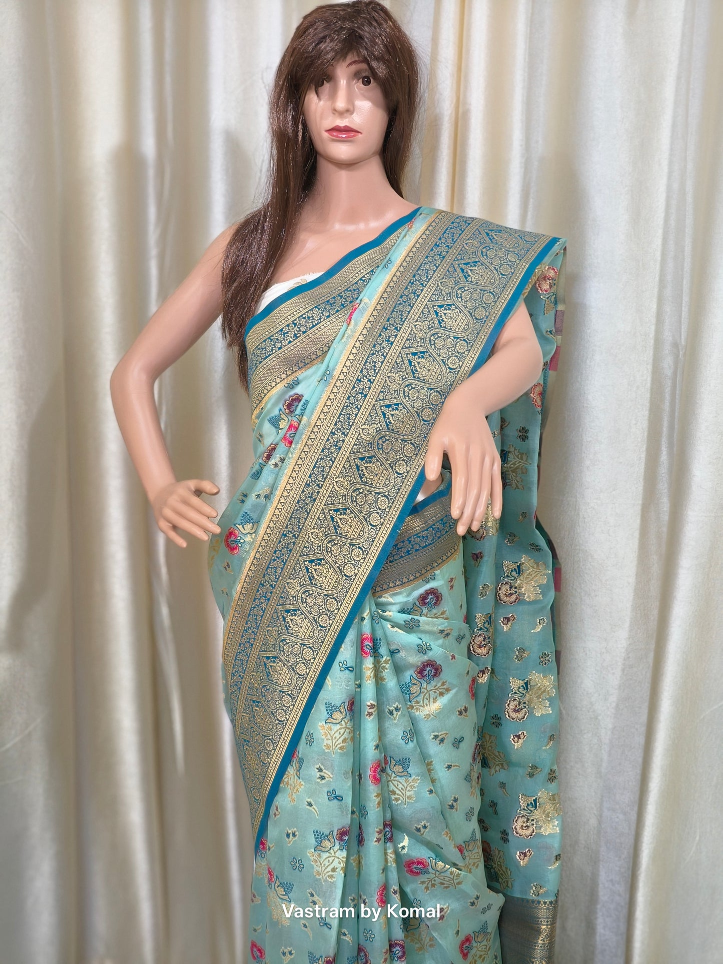 Saree - Banarasi Kora Silk (Turquoise)