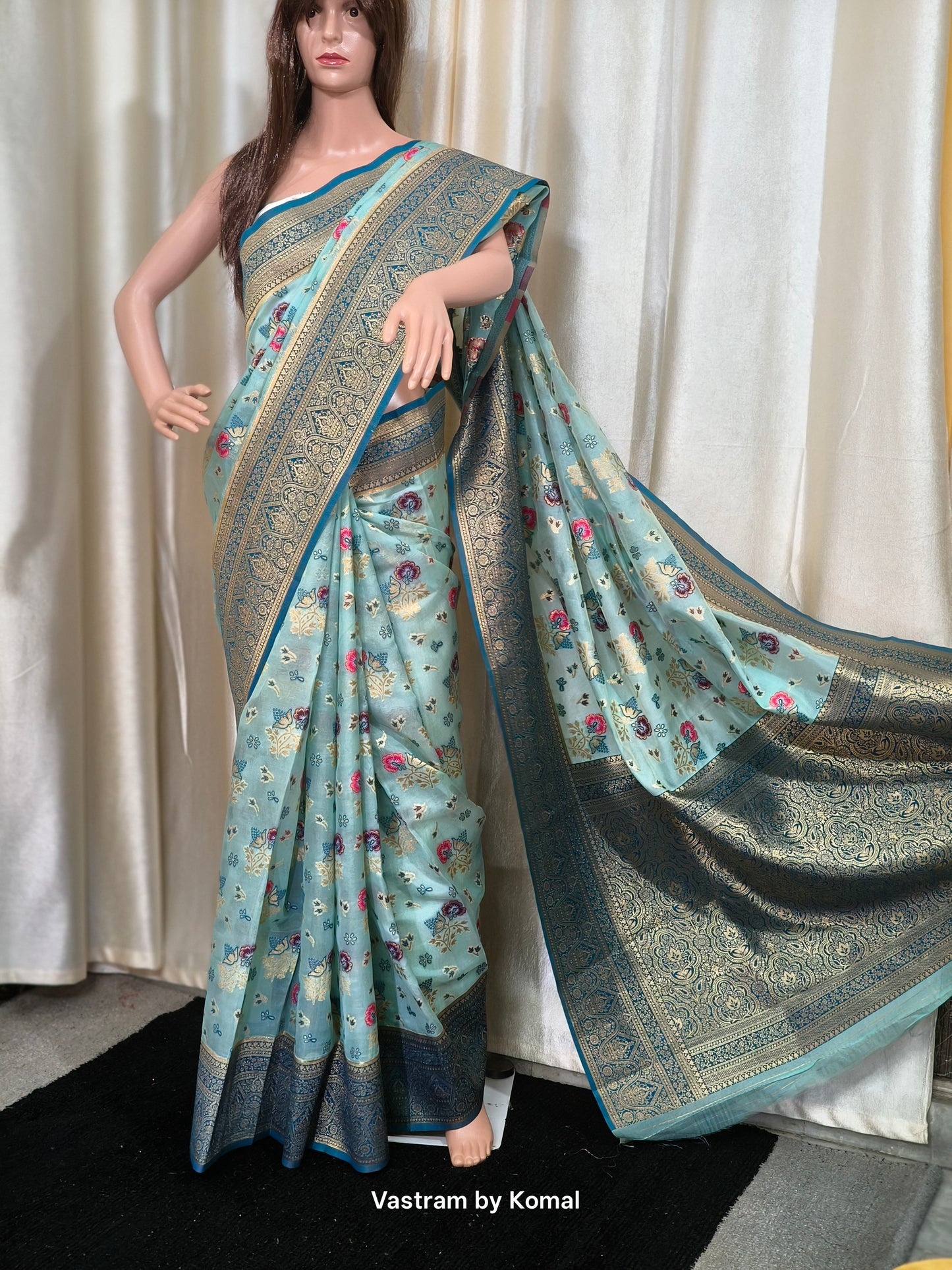 Saree - Banarasi Kora Silk (Turquoise)