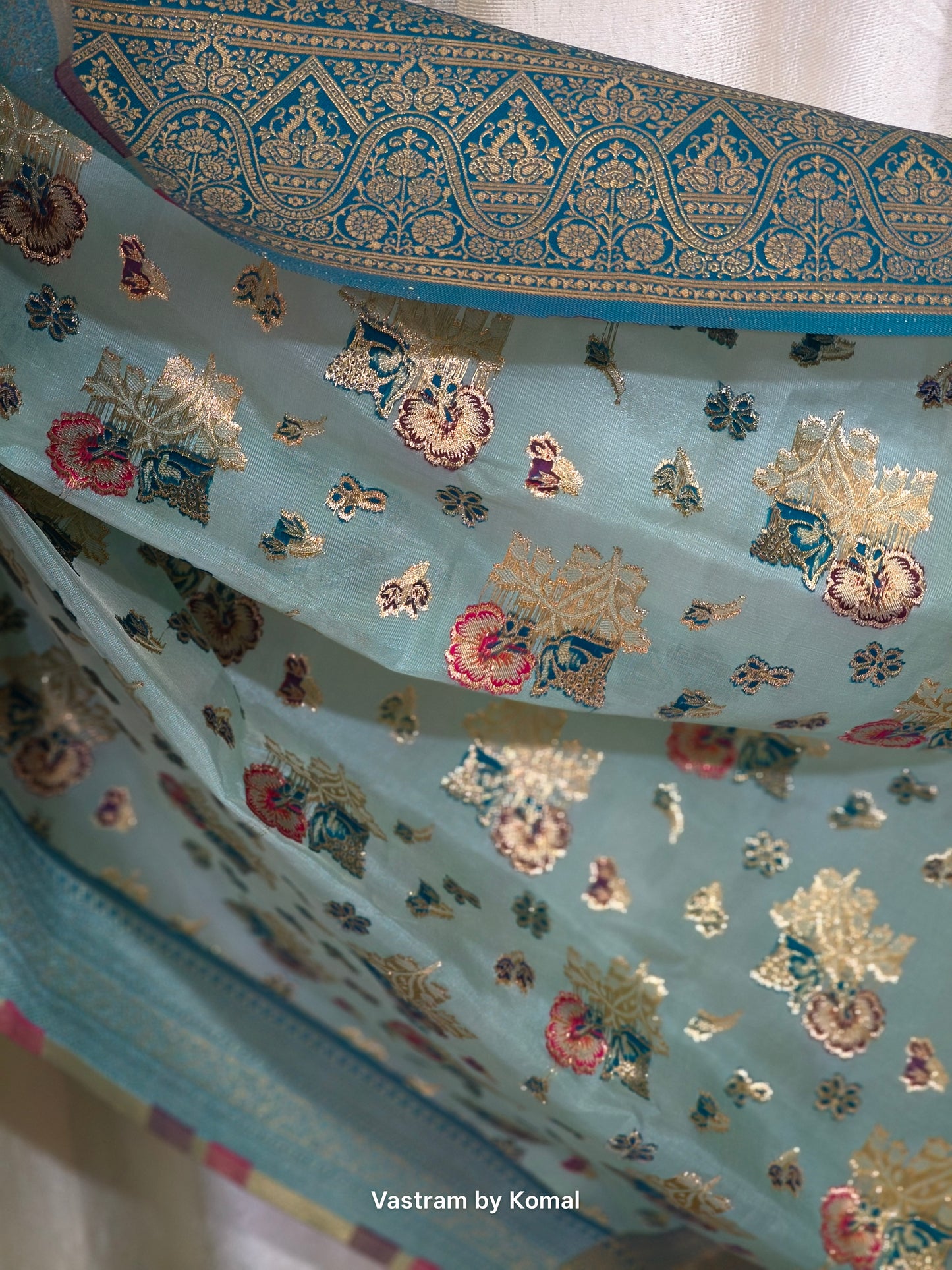 Saree - Banarasi Kora Silk (Turquoise)