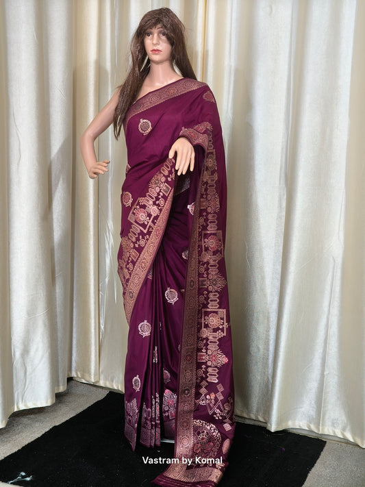 Saree - Banarasi Soft Silk (Wine)