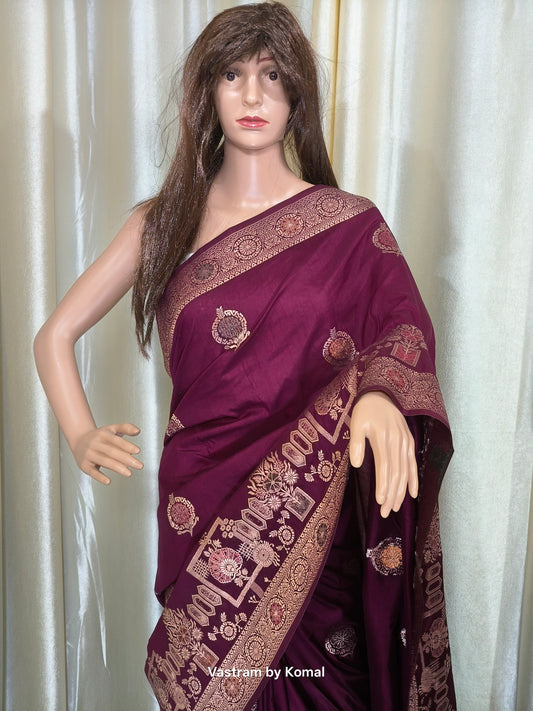 Saree - Banarasi Soft Silk (Wine)