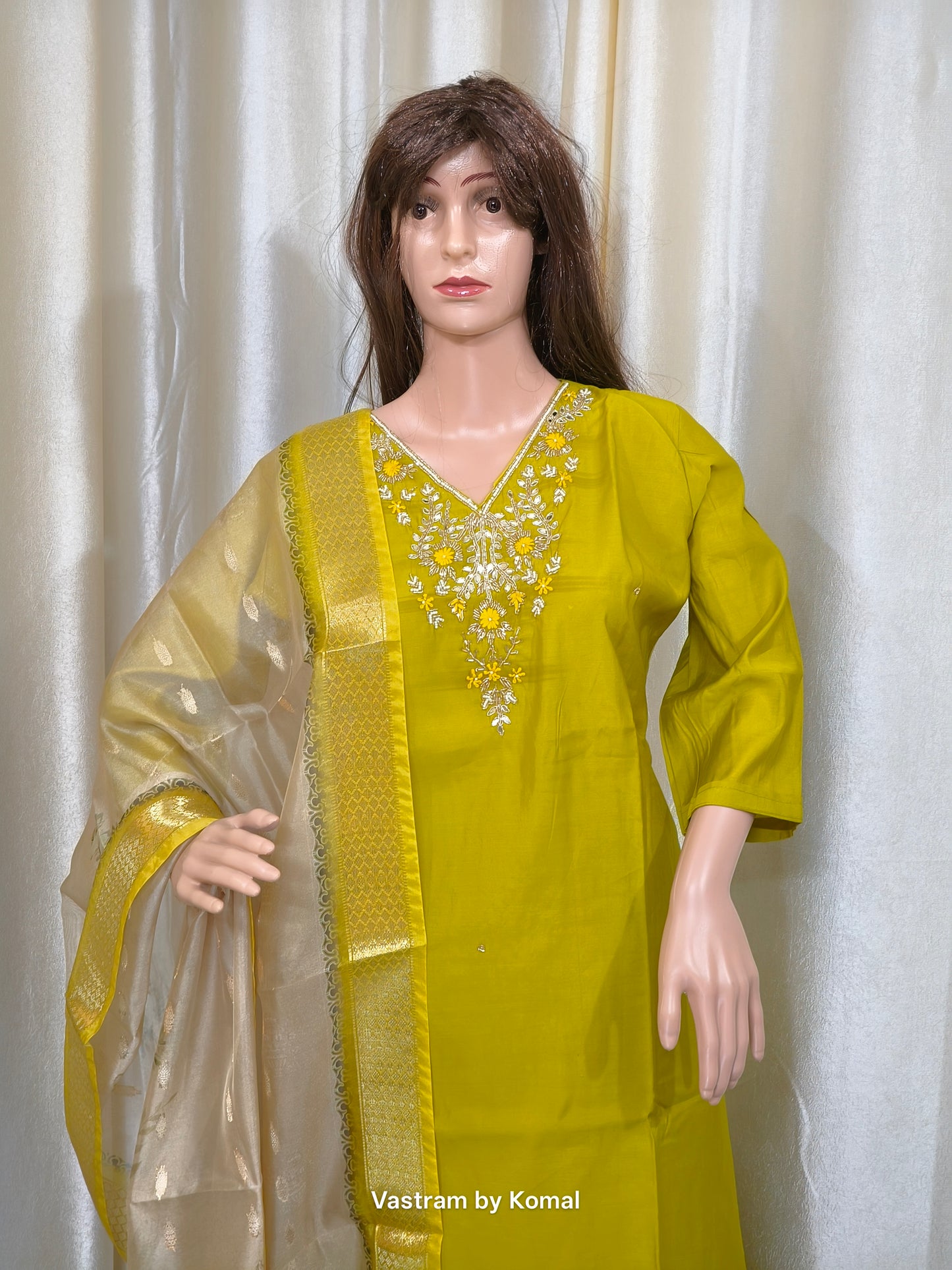Suit Set - Roman silk, Embroidery work, Digital print dupatta