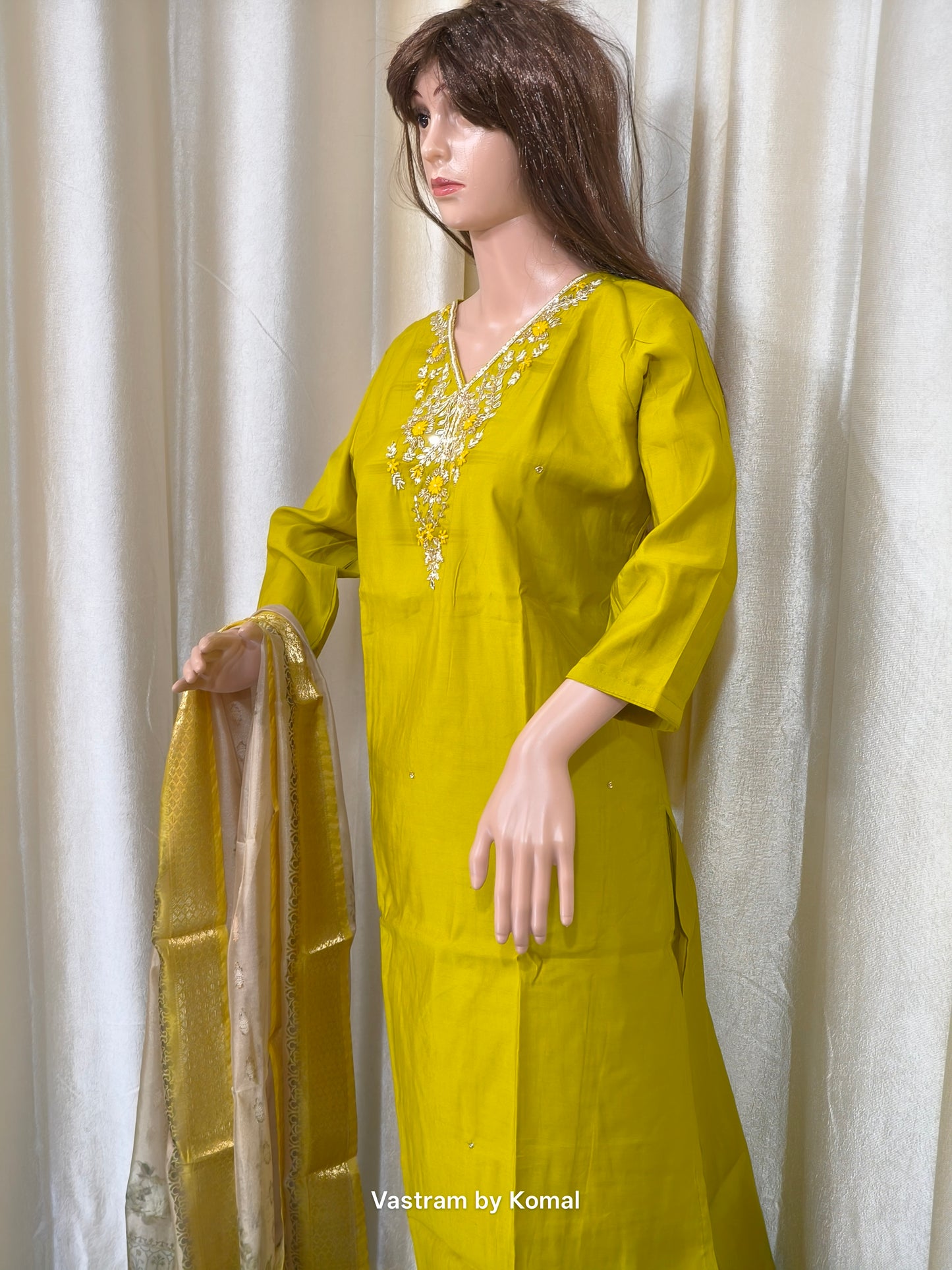 Suit Set - Roman silk, Embroidery work, Digital print dupatta