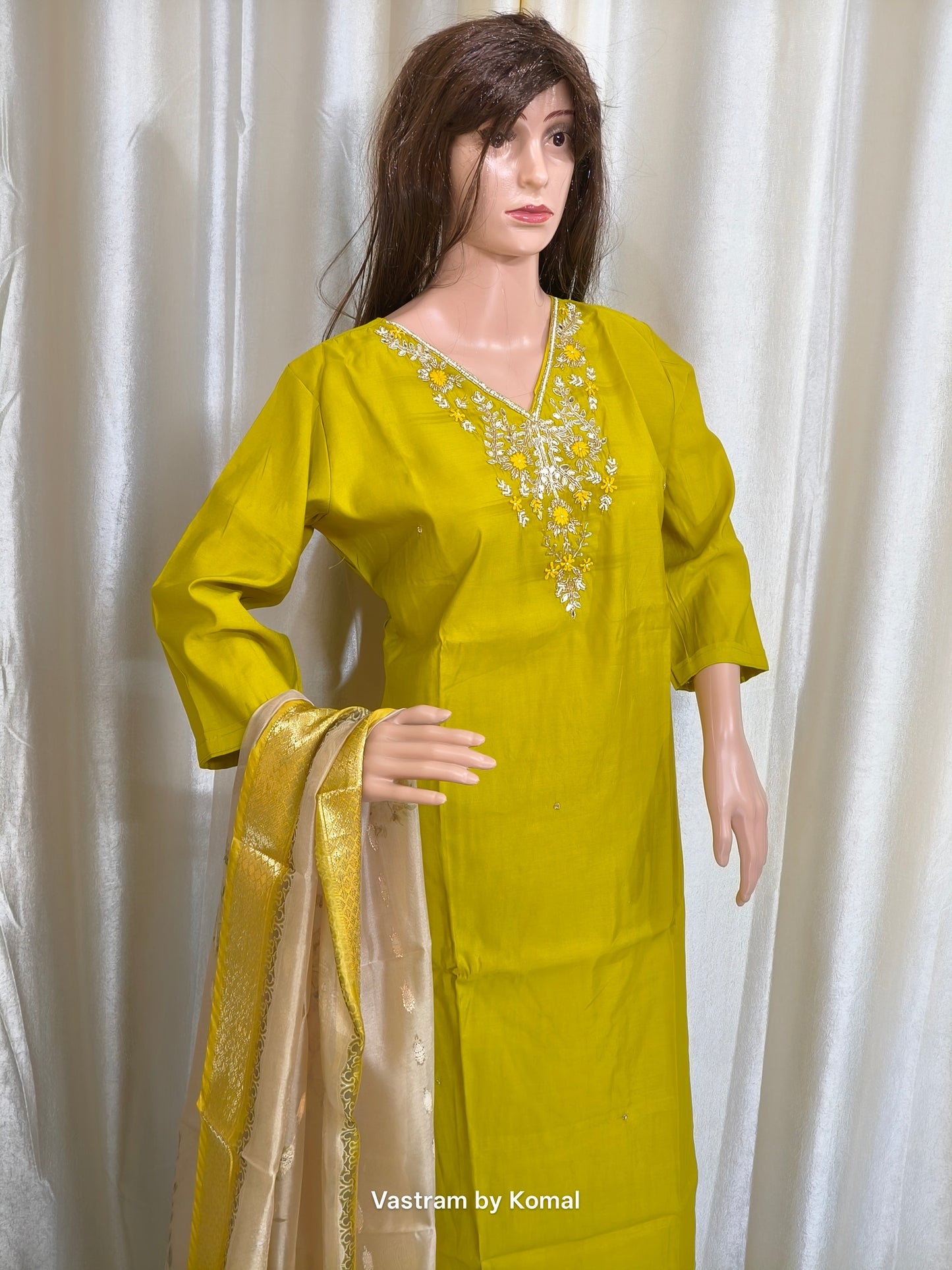 Suit Set - Roman silk, Embroidery work, Digital print dupatta
