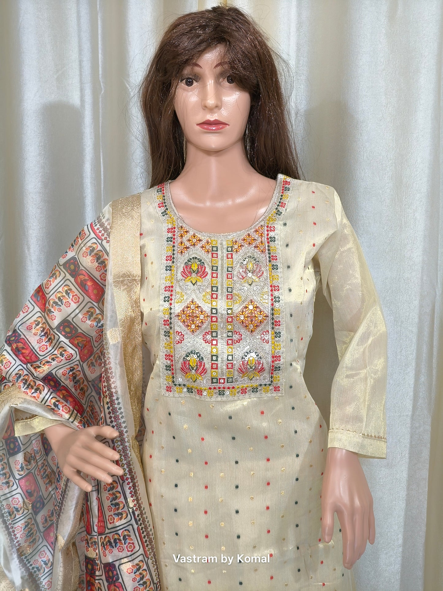 Suit Set - Chanderi silk, Zardozi & Mirror work