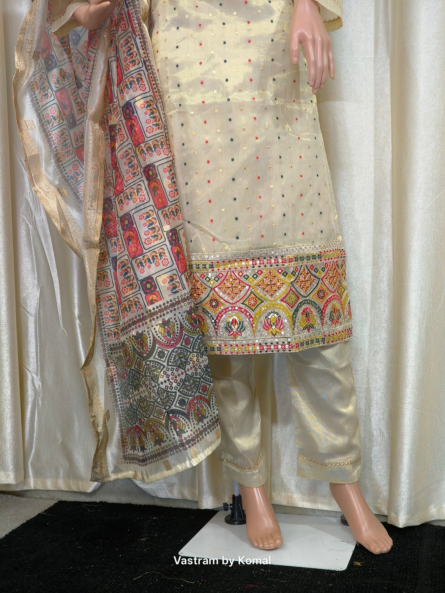 Suit Set - Chanderi silk, Zardozi & Mirror work
