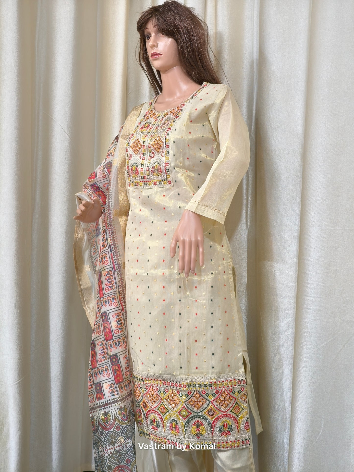 Suit Set - Chanderi silk, Zardozi & Mirror work