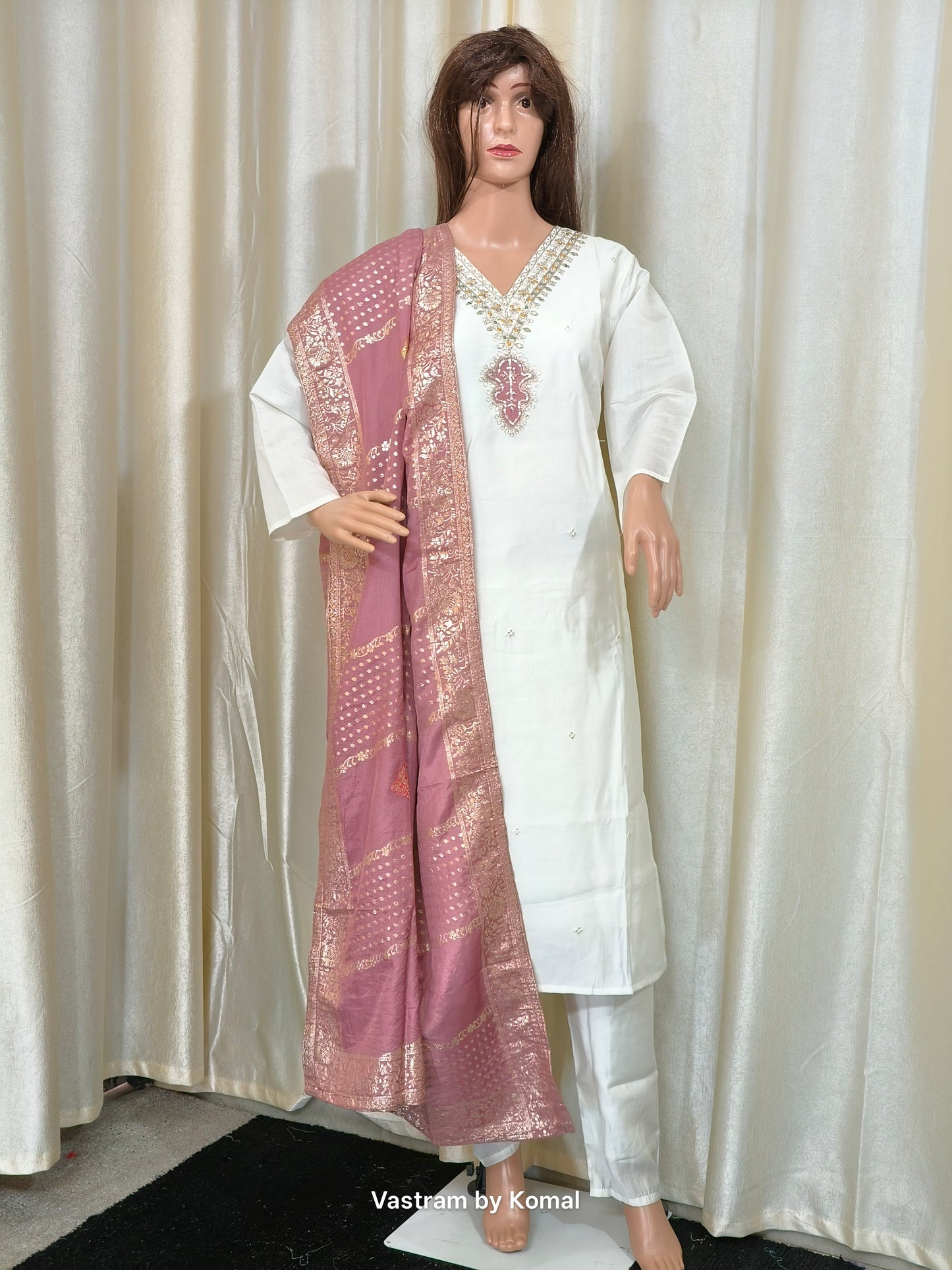 Suit Set - Roman silk, Banarasi dupatta, Zari work