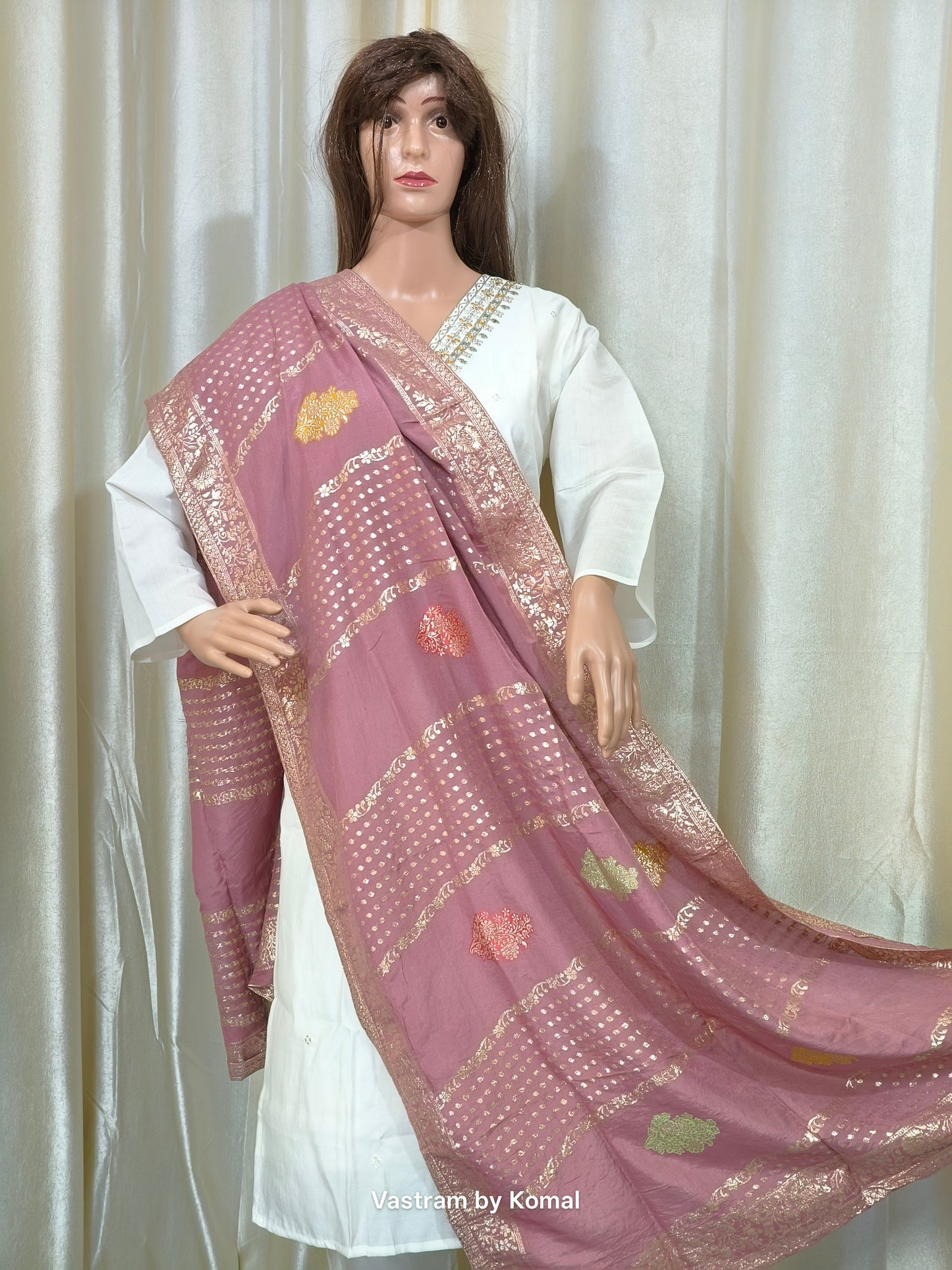 Suit Set - Roman silk, Banarasi dupatta, Zari work
