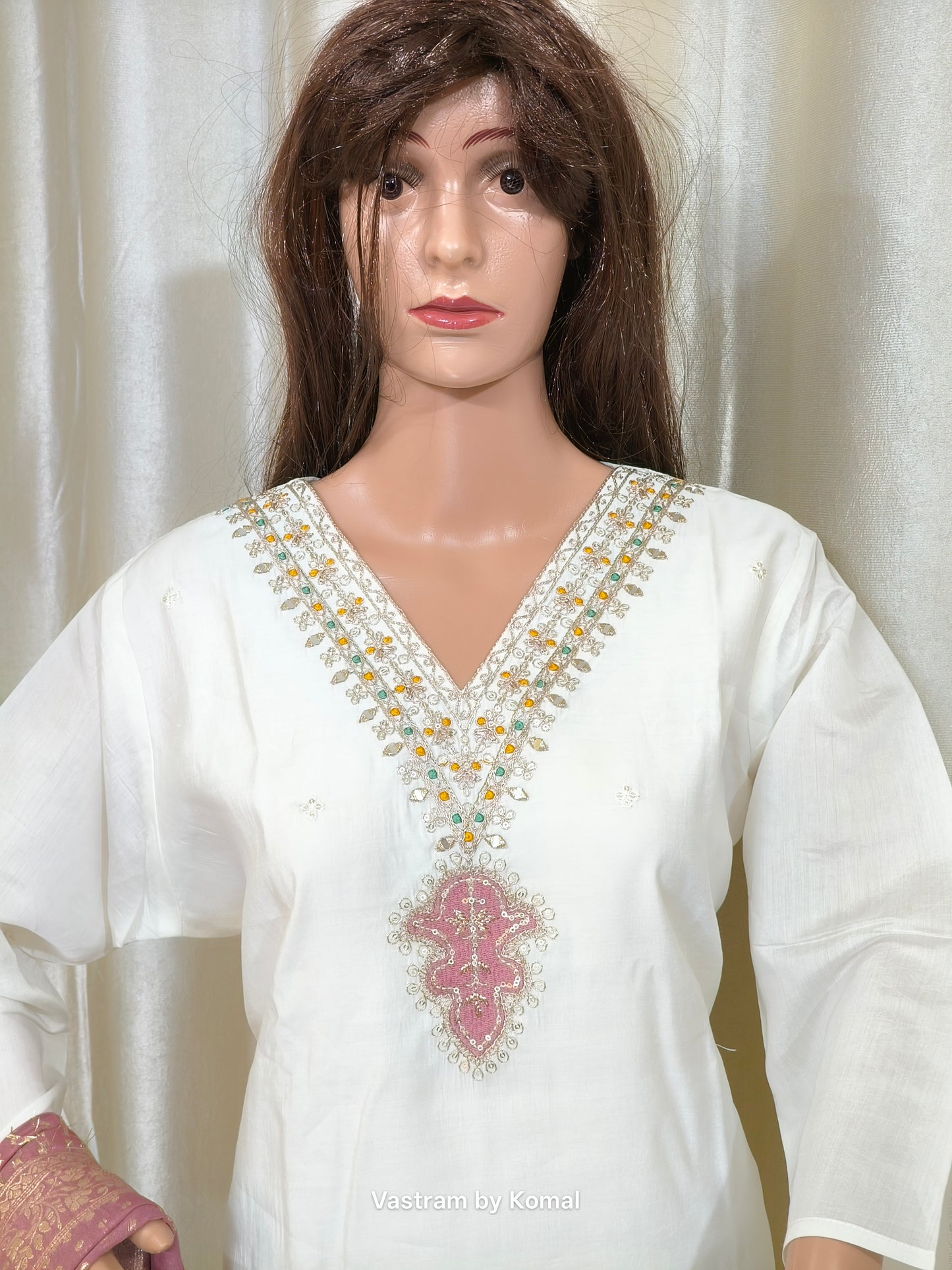 Suit Set - Roman silk, Banarasi dupatta, Zari work