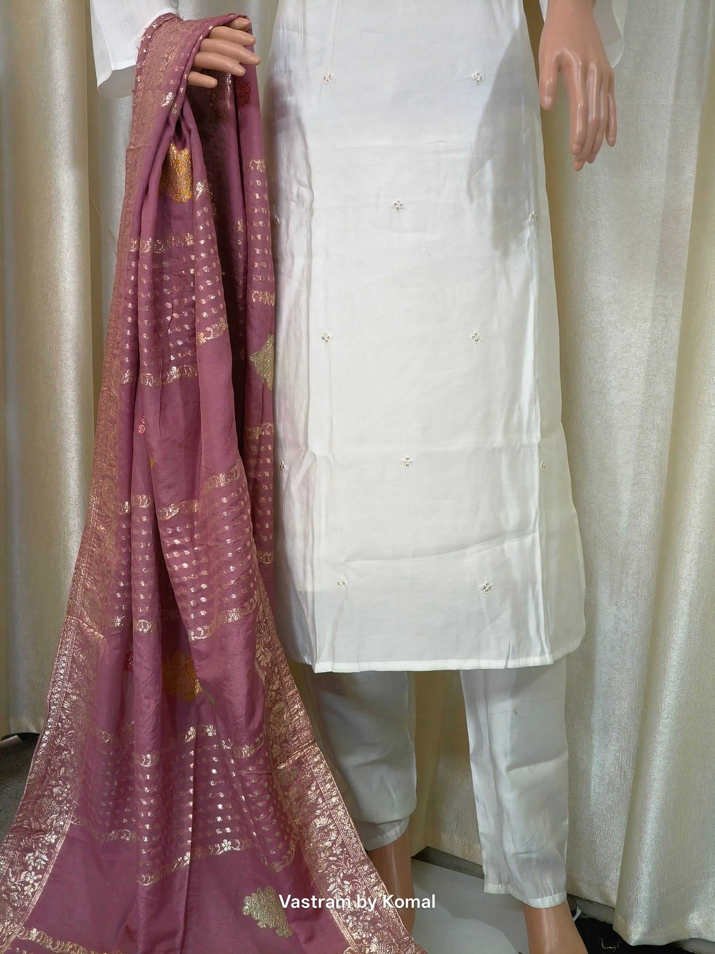 Suit Set - Roman silk, Banarasi dupatta, Zari work