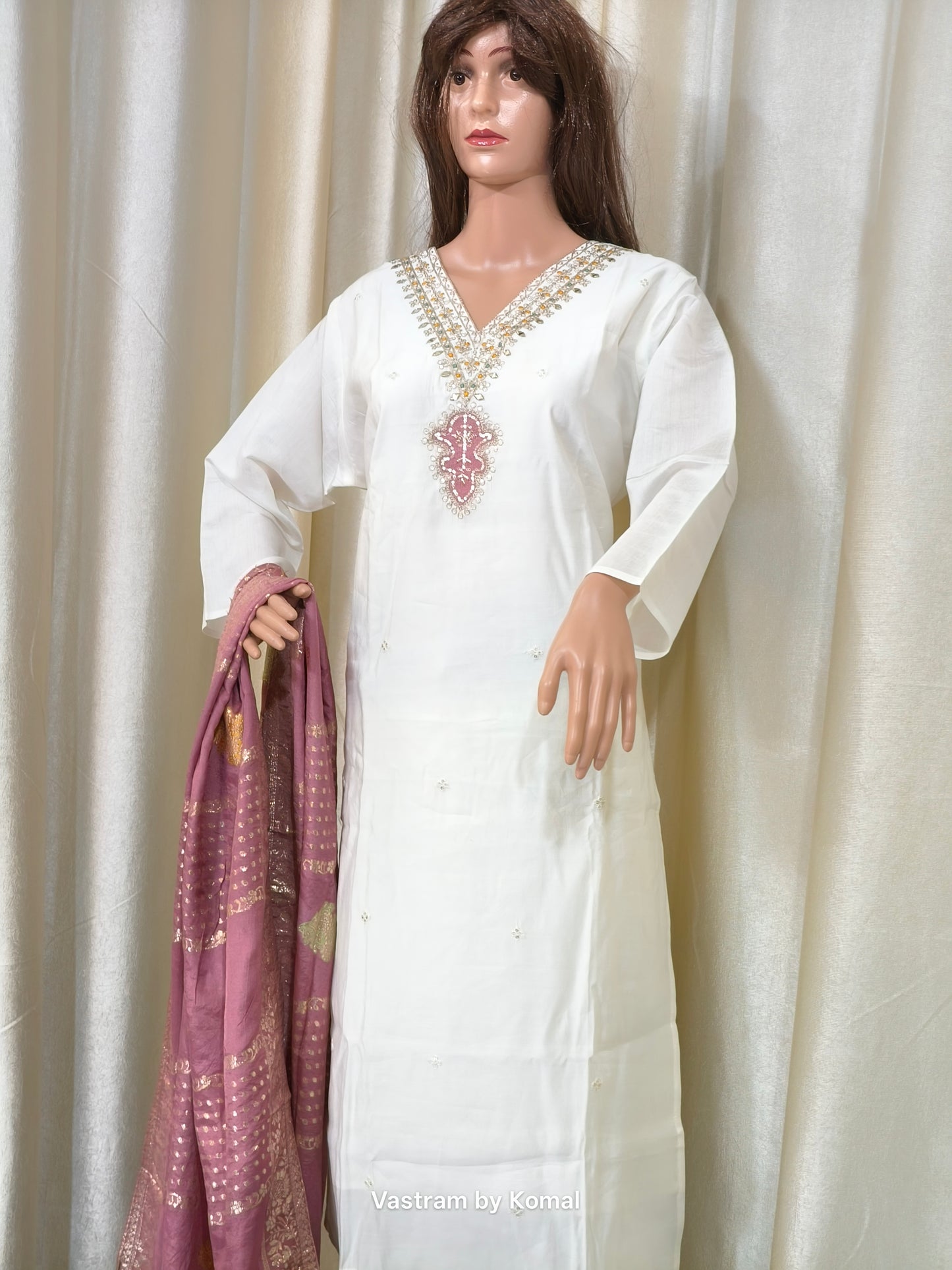 Suit Set - Roman silk, Banarasi dupatta, Zari work