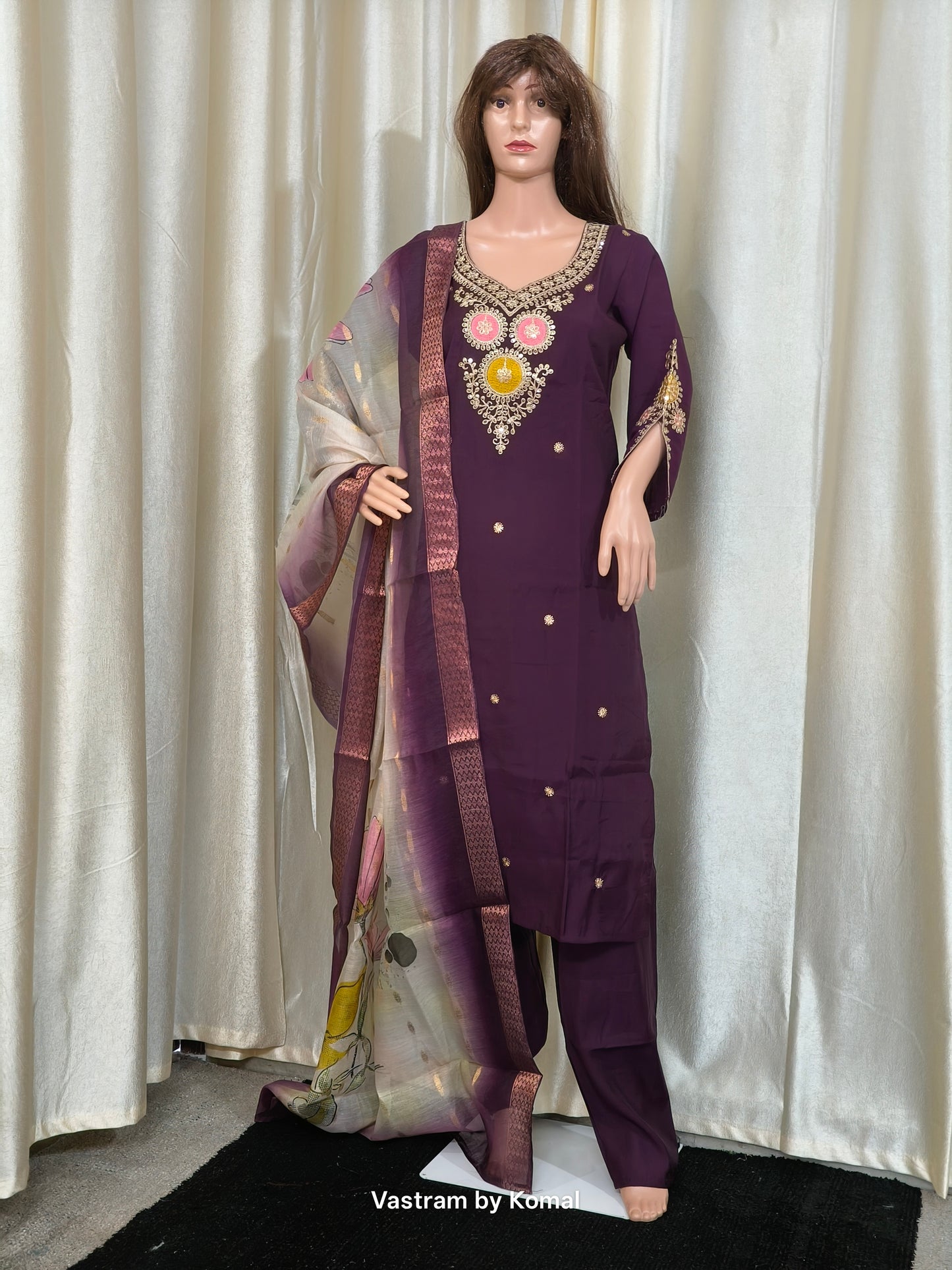 Suit Set - Roman silk, Zardozi work