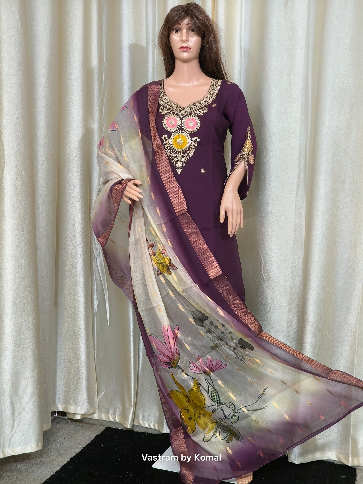 Suit Set - Roman silk, Zardozi work