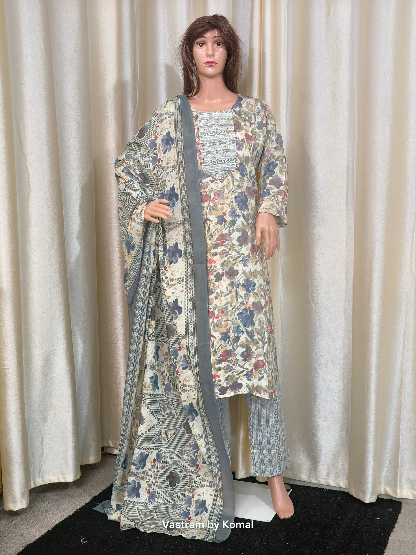 Suit Set - Viscous Rayon, Kantha stich, Floral print