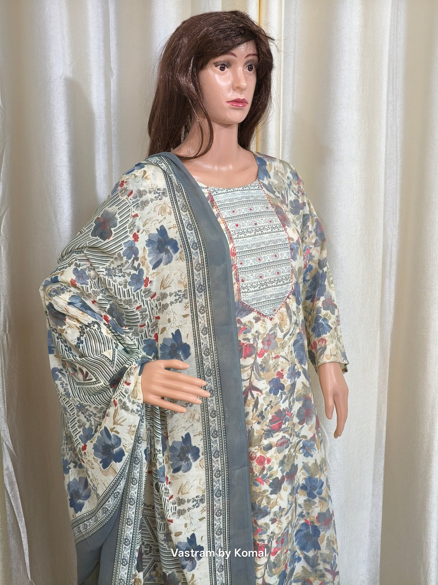 Suit Set - Viscous Rayon, Kantha stich, Floral print