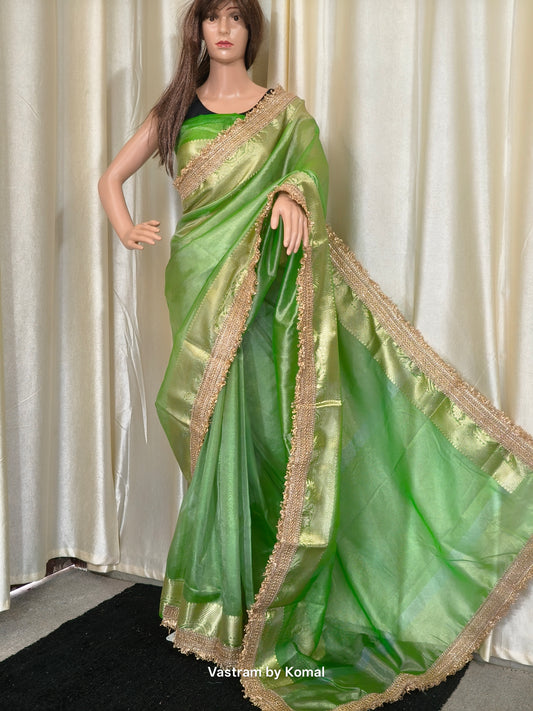Saree - Tissue Silk Pista Green