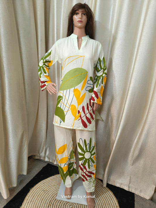 Co-Ord Set - Cotton Flex leafy print