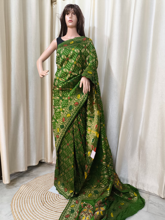 Saree - Bandhej Green Sari
