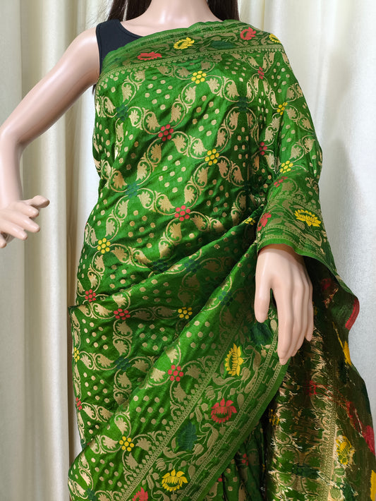Saree - Bandhej Green Sari