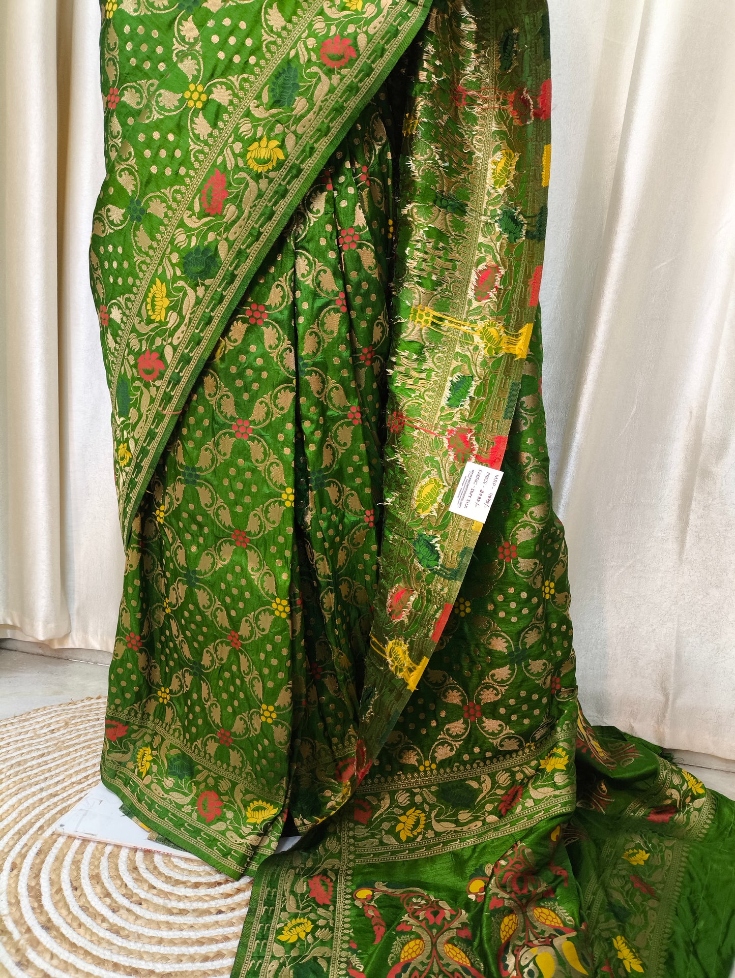 Saree - Bandhej Green Sari