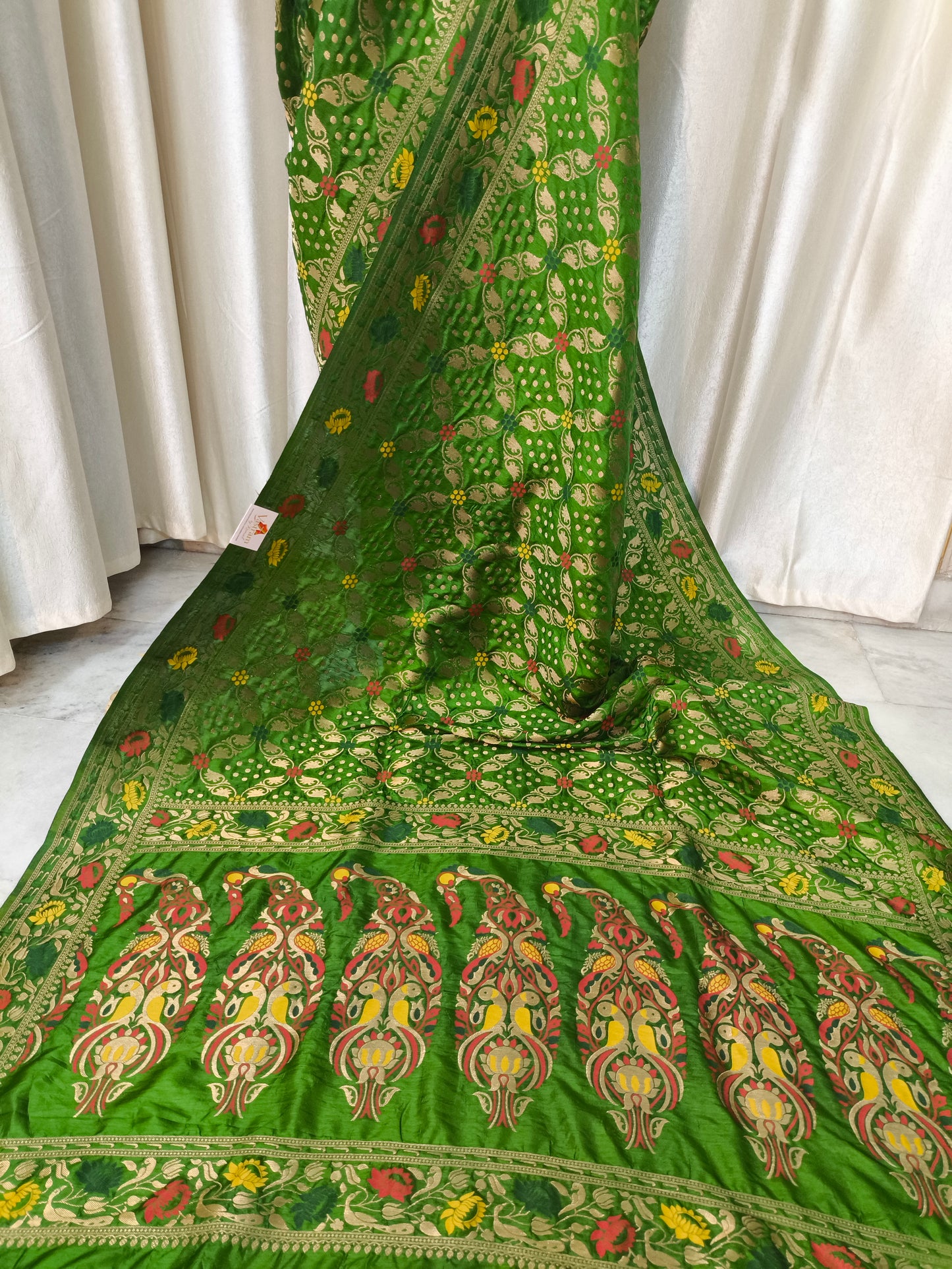 Saree - Bandhej Green Sari